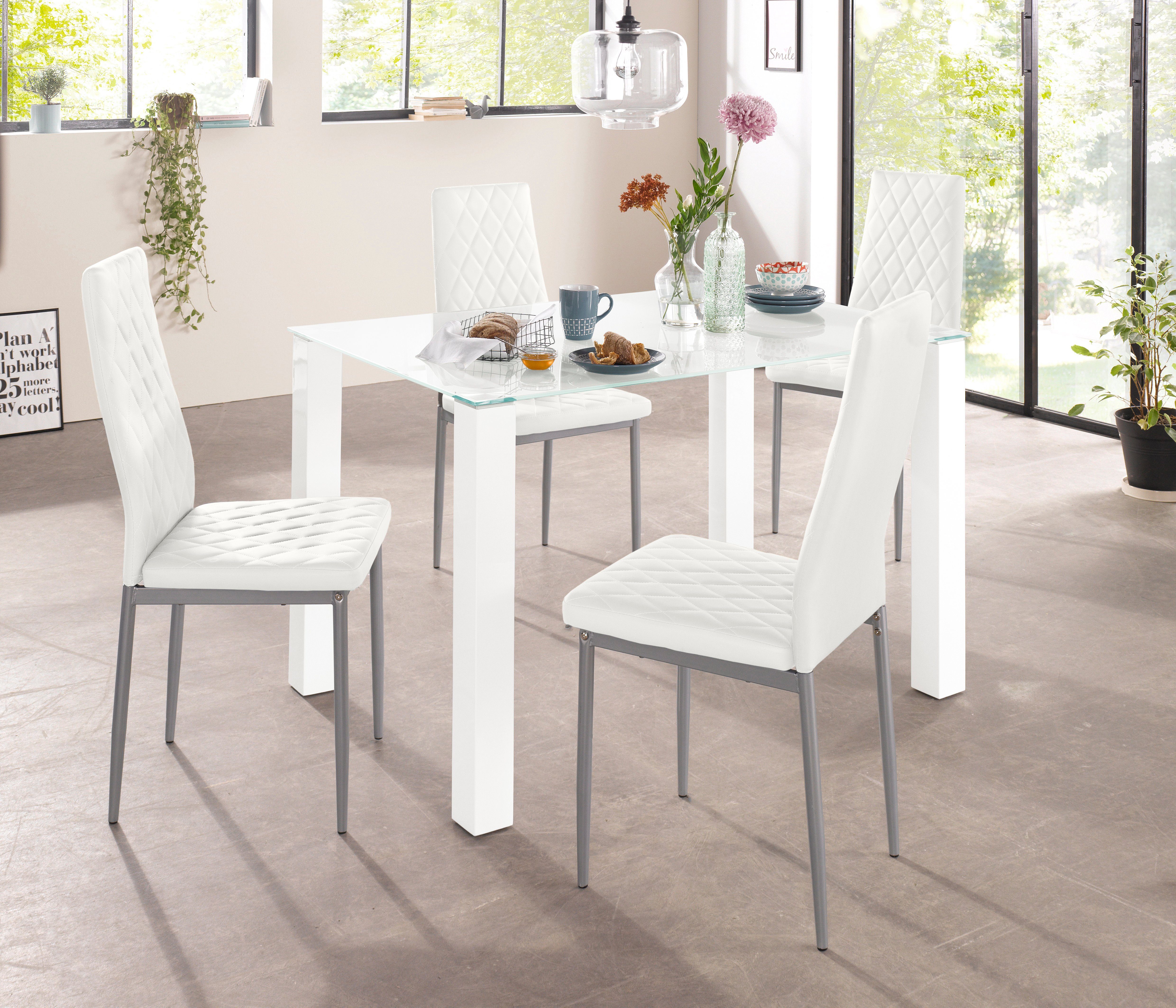 INOSIGN Eethoek 160 cm brede glazen tafel, stoelbekledingen in verschillende kleurvarianten (set, 5-delig)