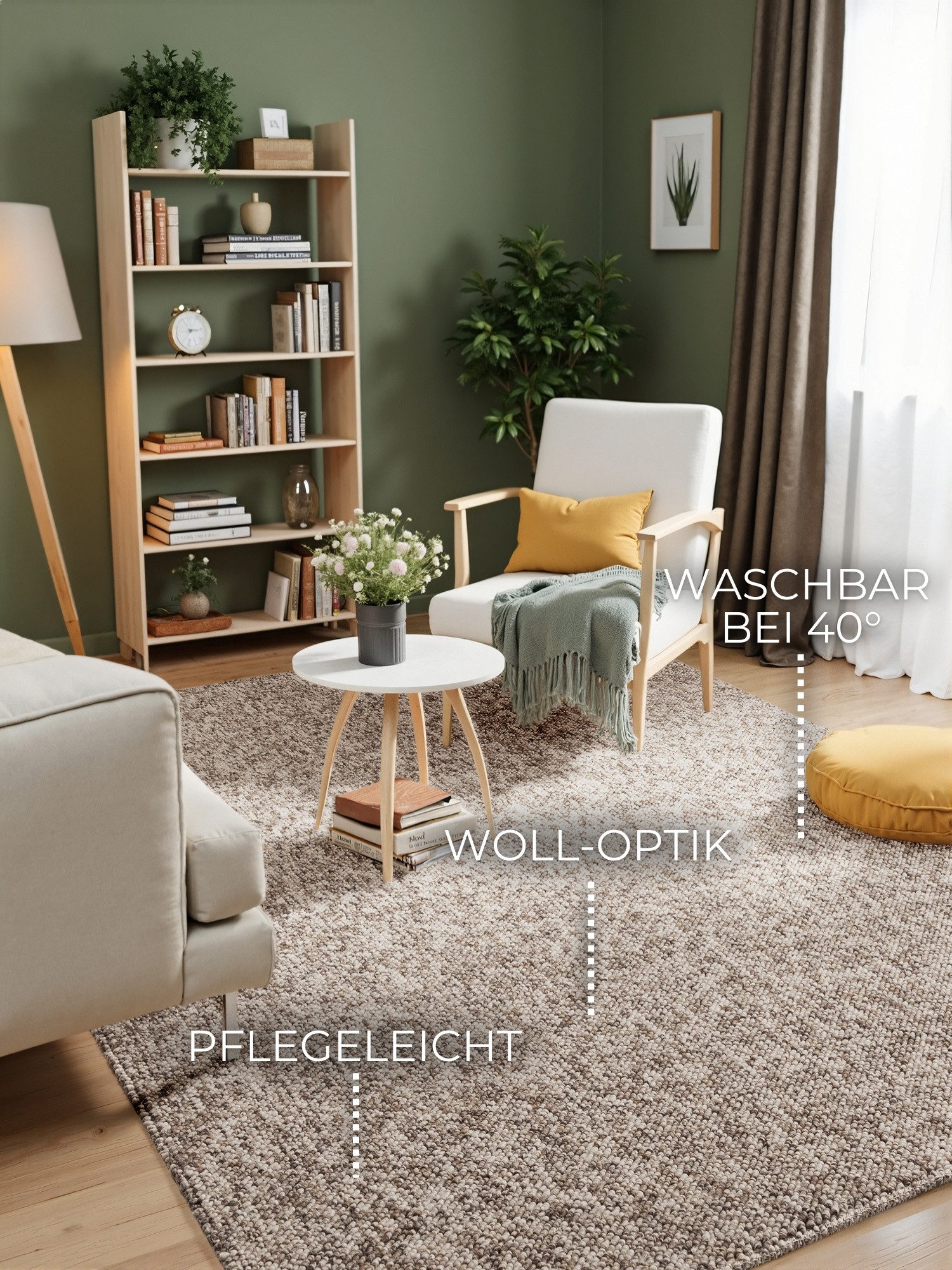 ELLE DECORATION Vloerkleed Rocco Loper, wasbaar, woonkamer, eetkamer, wol-look