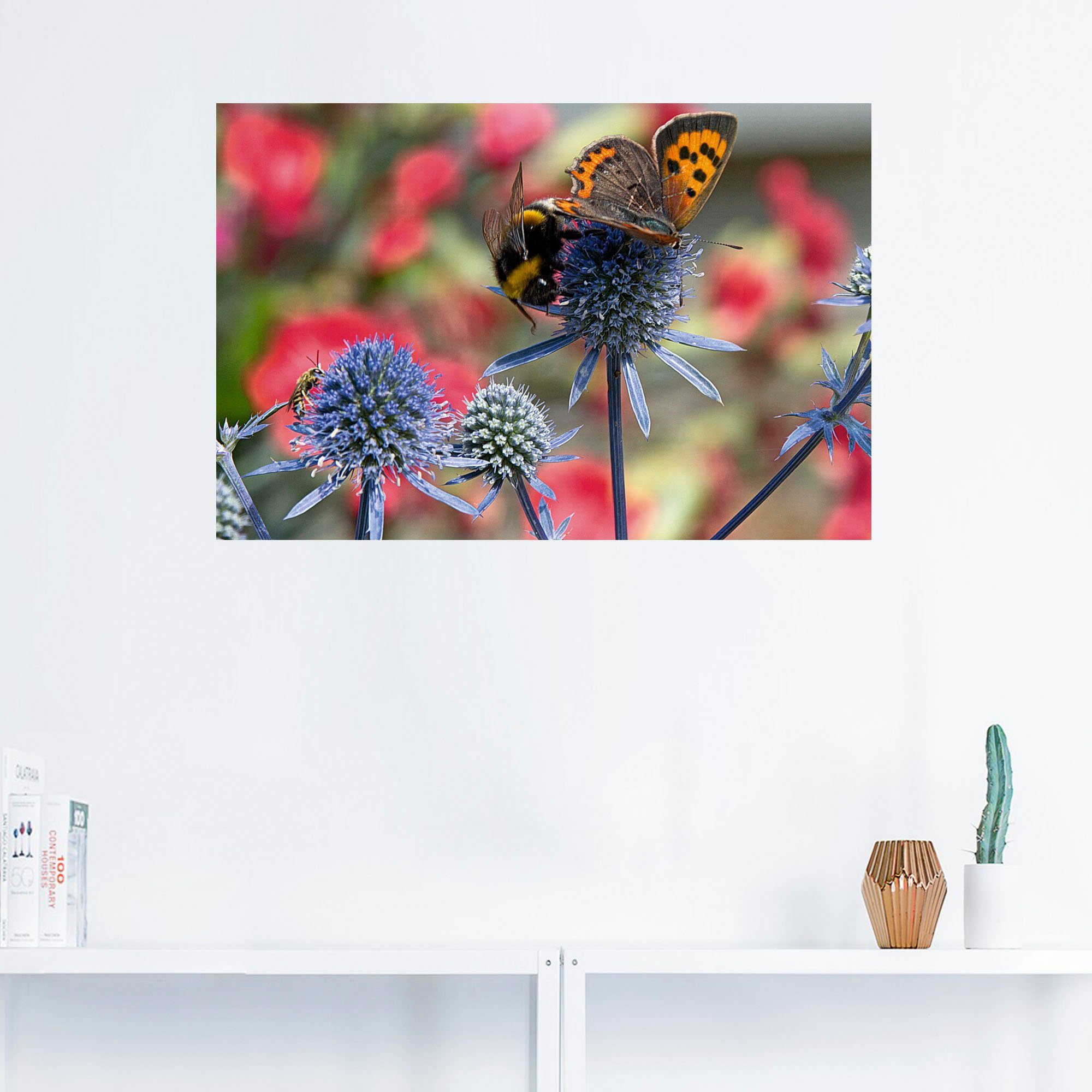 Artland Artprint Kleine vuurvlinder en hommel als artprint van aluminium, artprint op linnen, muursticker, verschillende maten