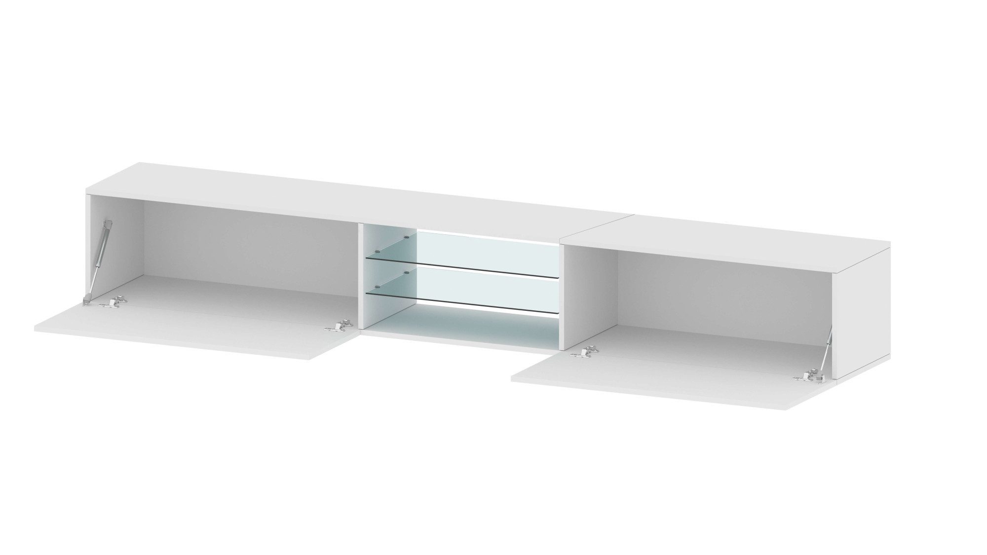 INOSIGN Tv-meubel Egypt, Lowboard, TV-ladekast, TV-meubel, TV-bank met 2 kleppen, 2 glazen planken, volledig hoogglans gelakt (b/d/h) 240x38x35 cm