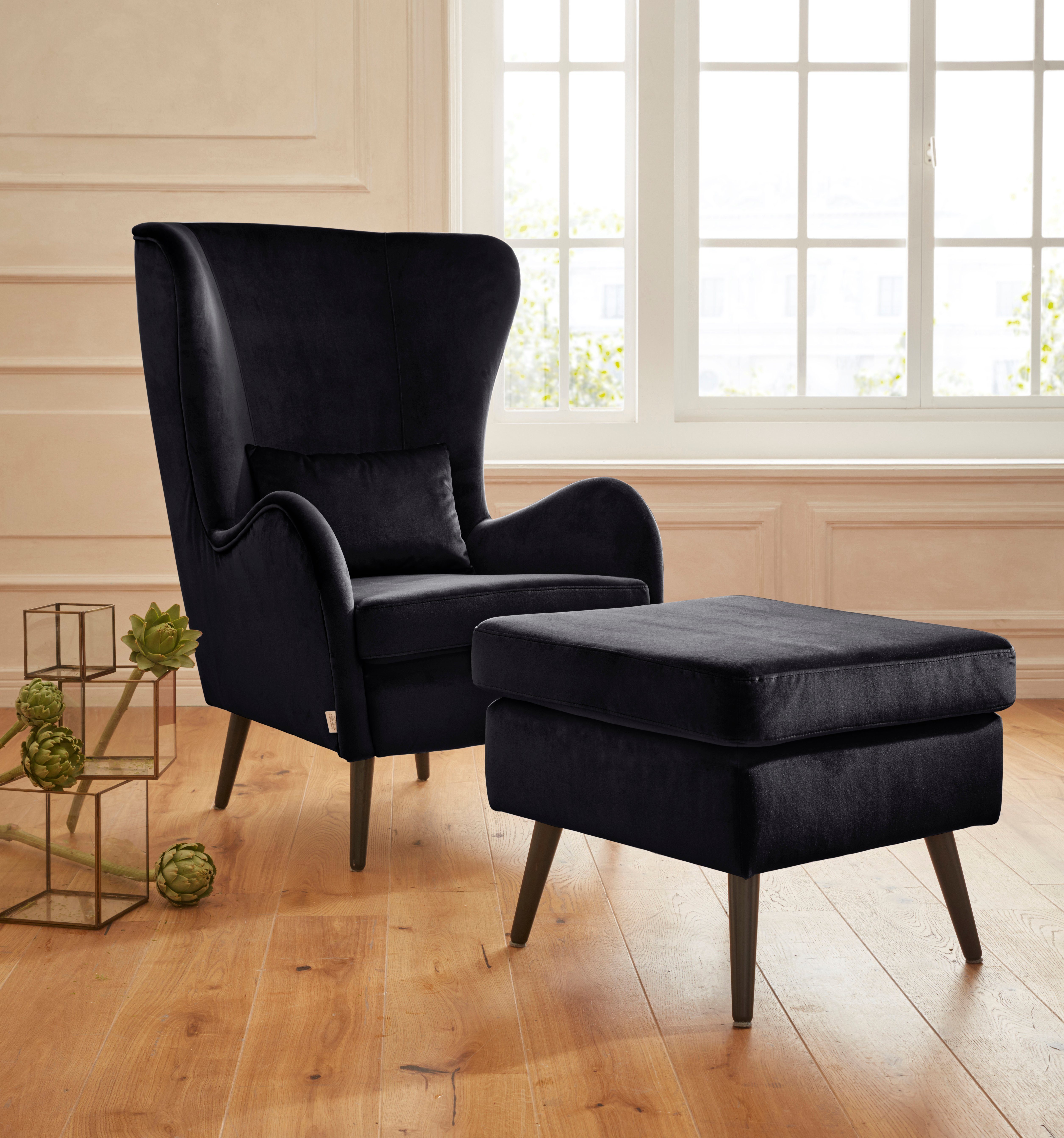 Home affaire Fauteuil Sallito, TV-stoel, oorfauteuil met Hocker, in veel stofkwaliteiten, ook in fluweelcord