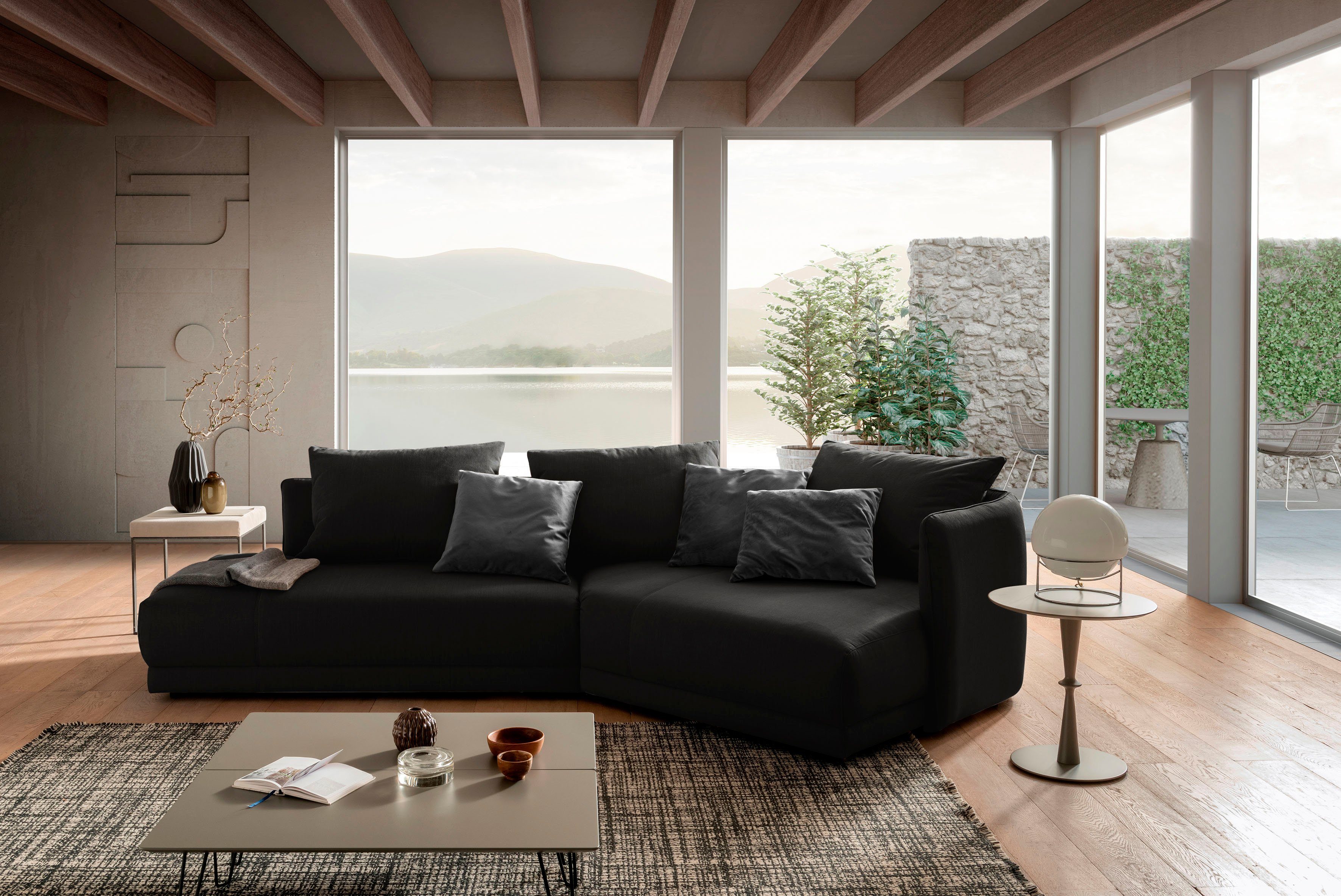 designwerk Hoekbank New York L-vorm, elegant ontwerpsofa met moderne plooien aan de achterkant
