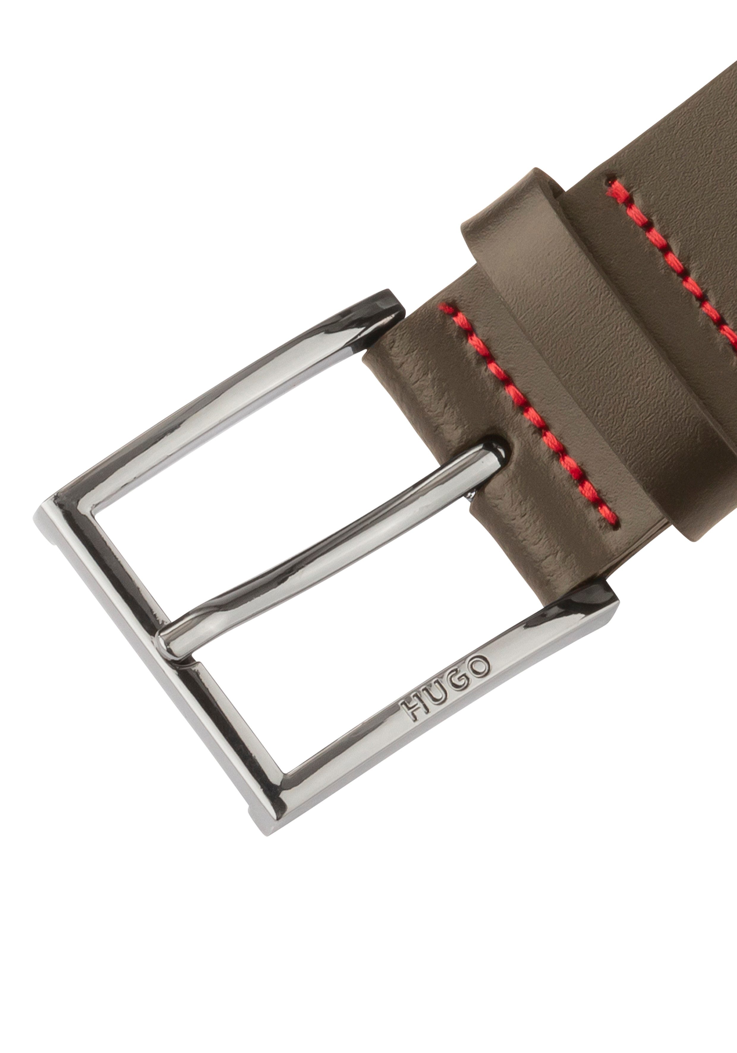HUGO Leren riem Geek_Sz35 met contrasterende naden en subtiele metalen sluiting