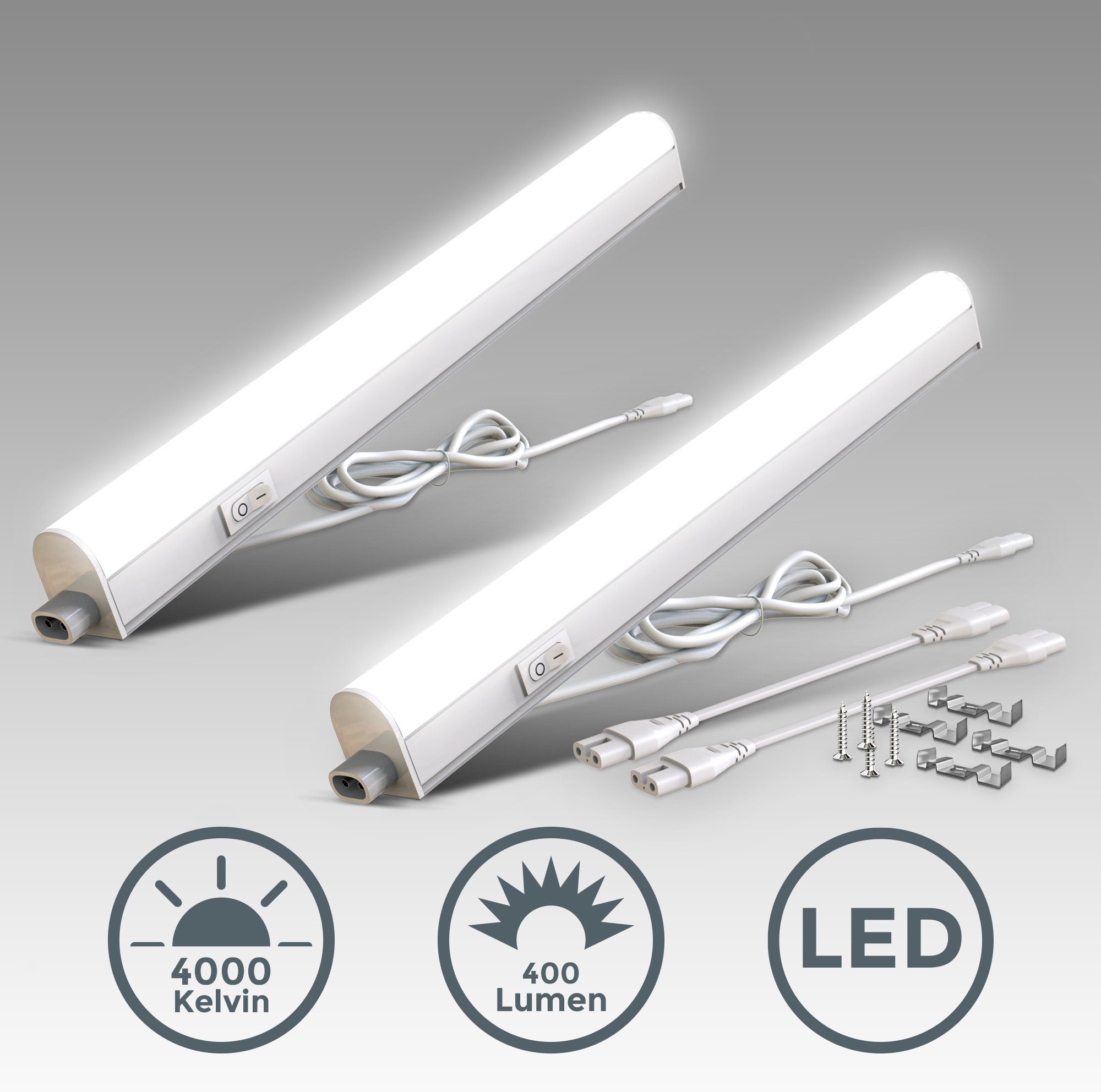 B.K.Licht Verlichting voor onderkast BK_UL1514 Set van 2 LED lampen voor onder de kast, lichtstrips, L: 31,3cm, 4W (2 stuks)