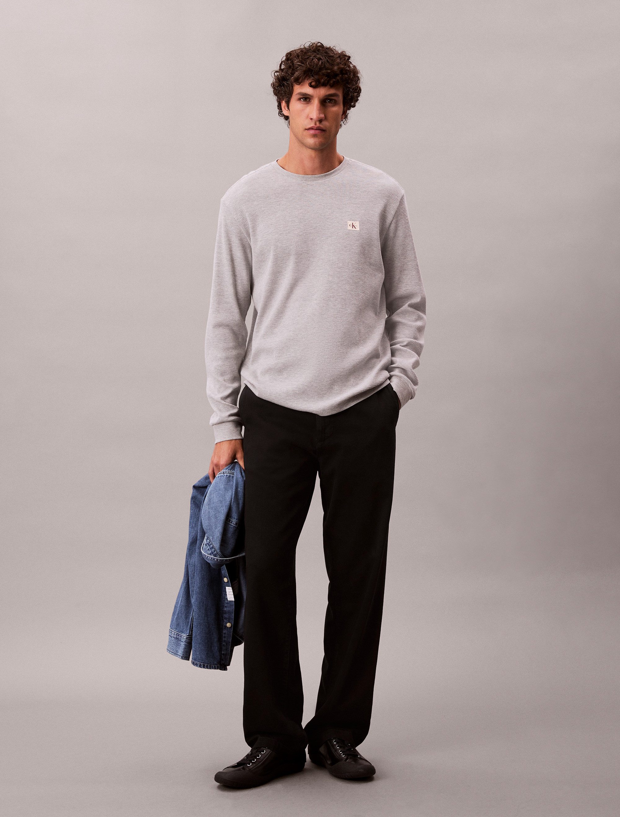 Calvin Klein Shirt met lange mouwen LS WAFFLE BADGE CREWNK TEE