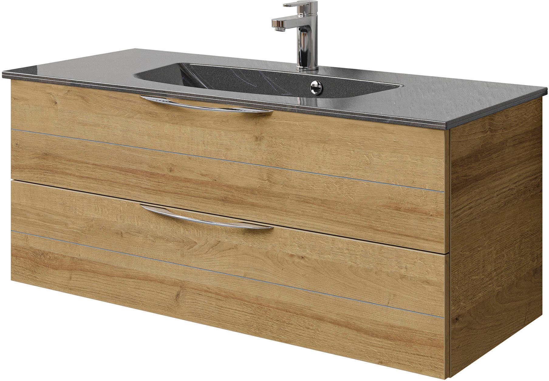 Saphir Wastafelonderkast Serie 6025 Mineralmarmor-Waschtisch mit Unterschrank, 117 cm breit (2-delig