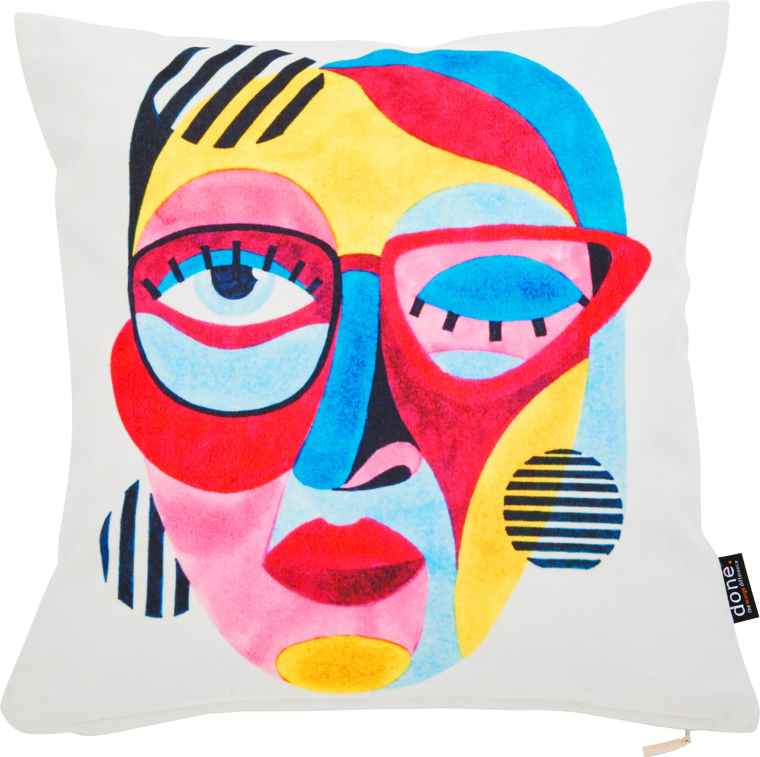 done.® Sierkussen Velours print Colourful Face Aan beide kanten gedessineerde kussenovertrek zonder vulling(1 stuk)