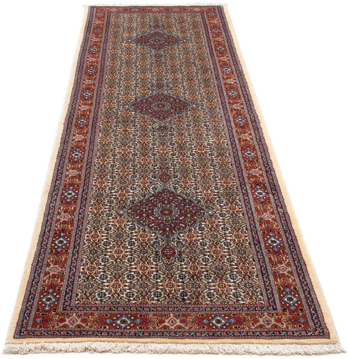 morgenland Hoogpolige loper Moud medaillon beige 292 x 83 cm Uniek exemplaar met certificaat