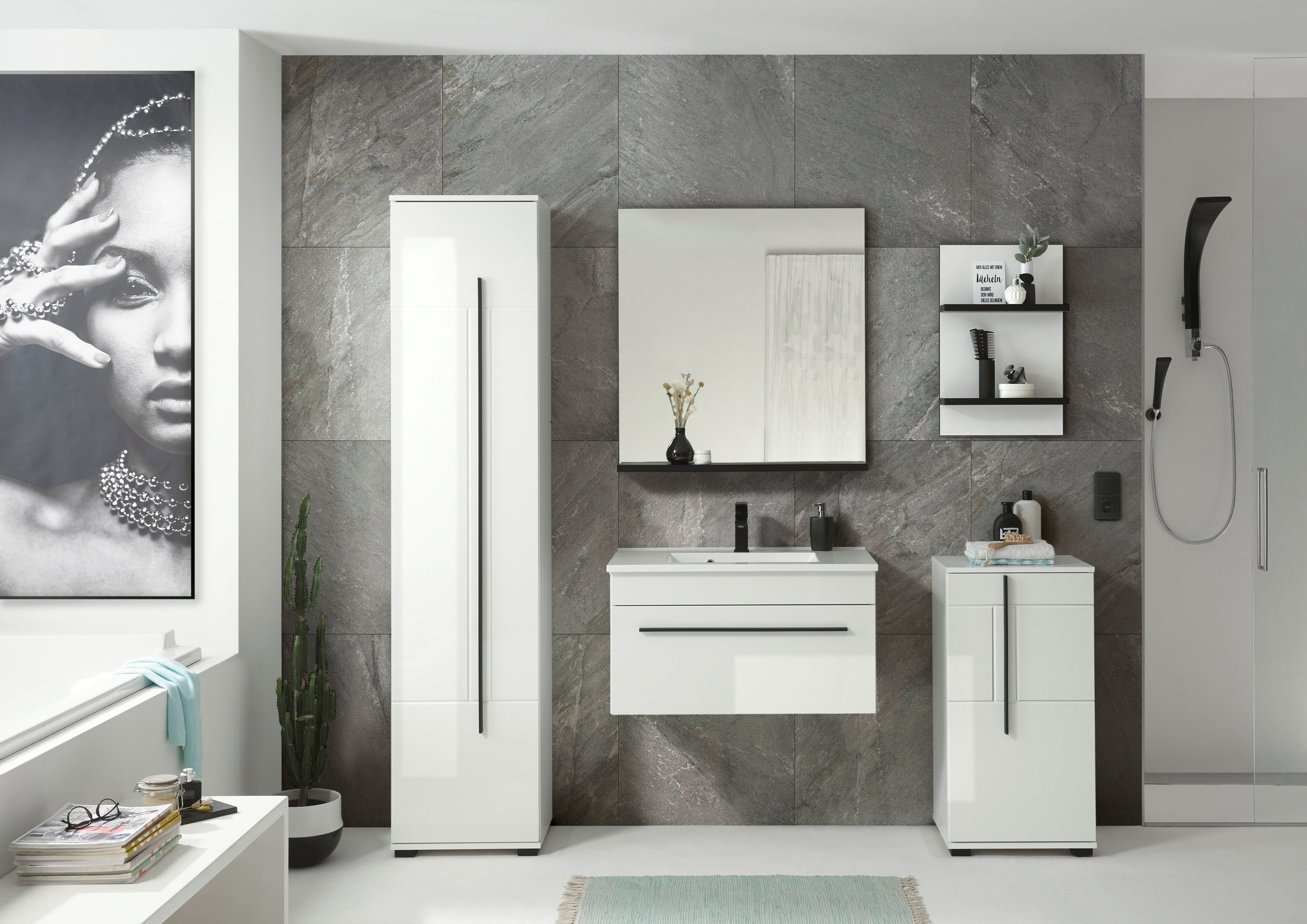INOSIGN Hoge kast Cantara, Badschrank in Hochglanz Weiß, Hochschrank im modernen Design