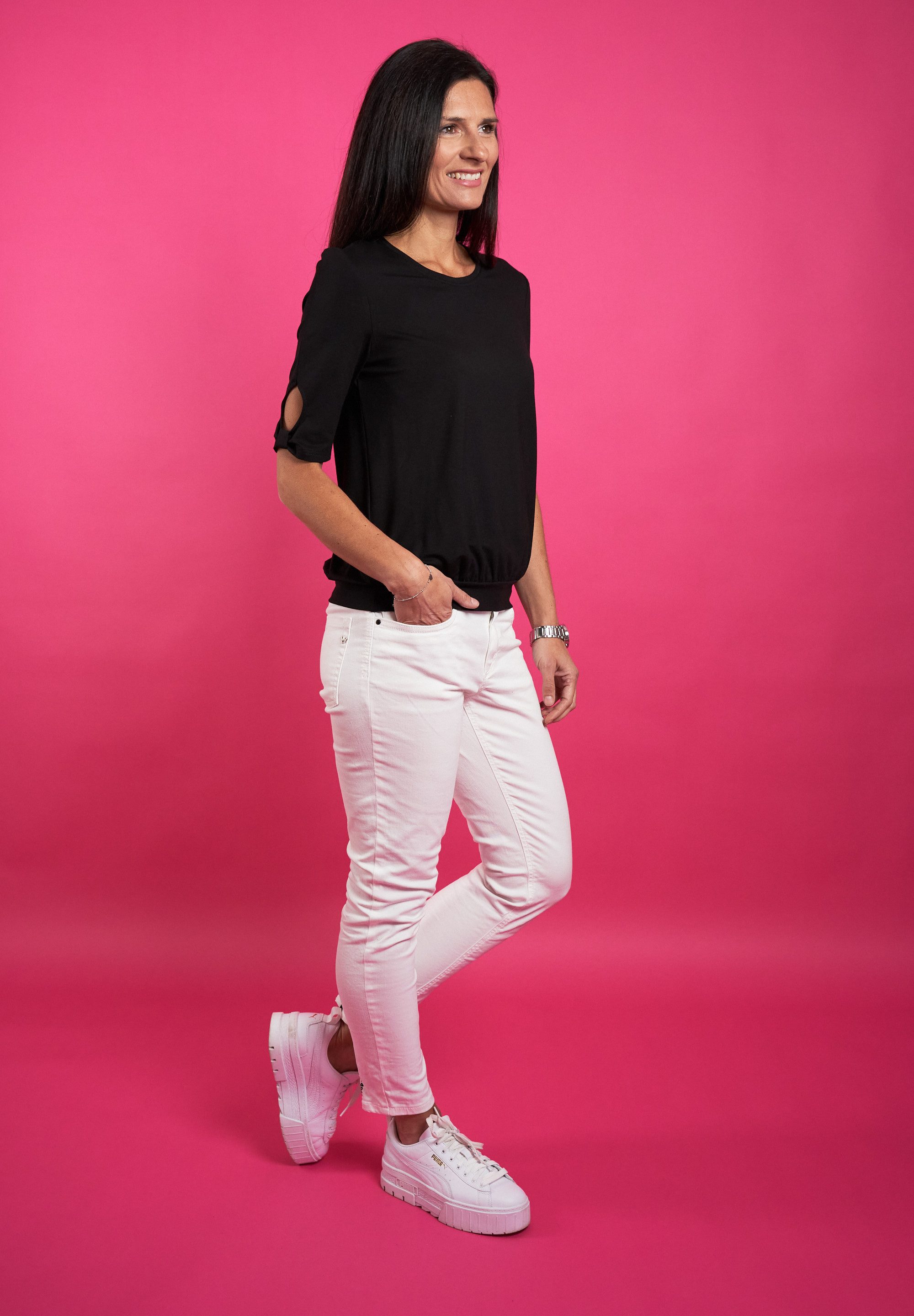 Seidel Moden Shirt met ronde hals met cut-out details, made in germany