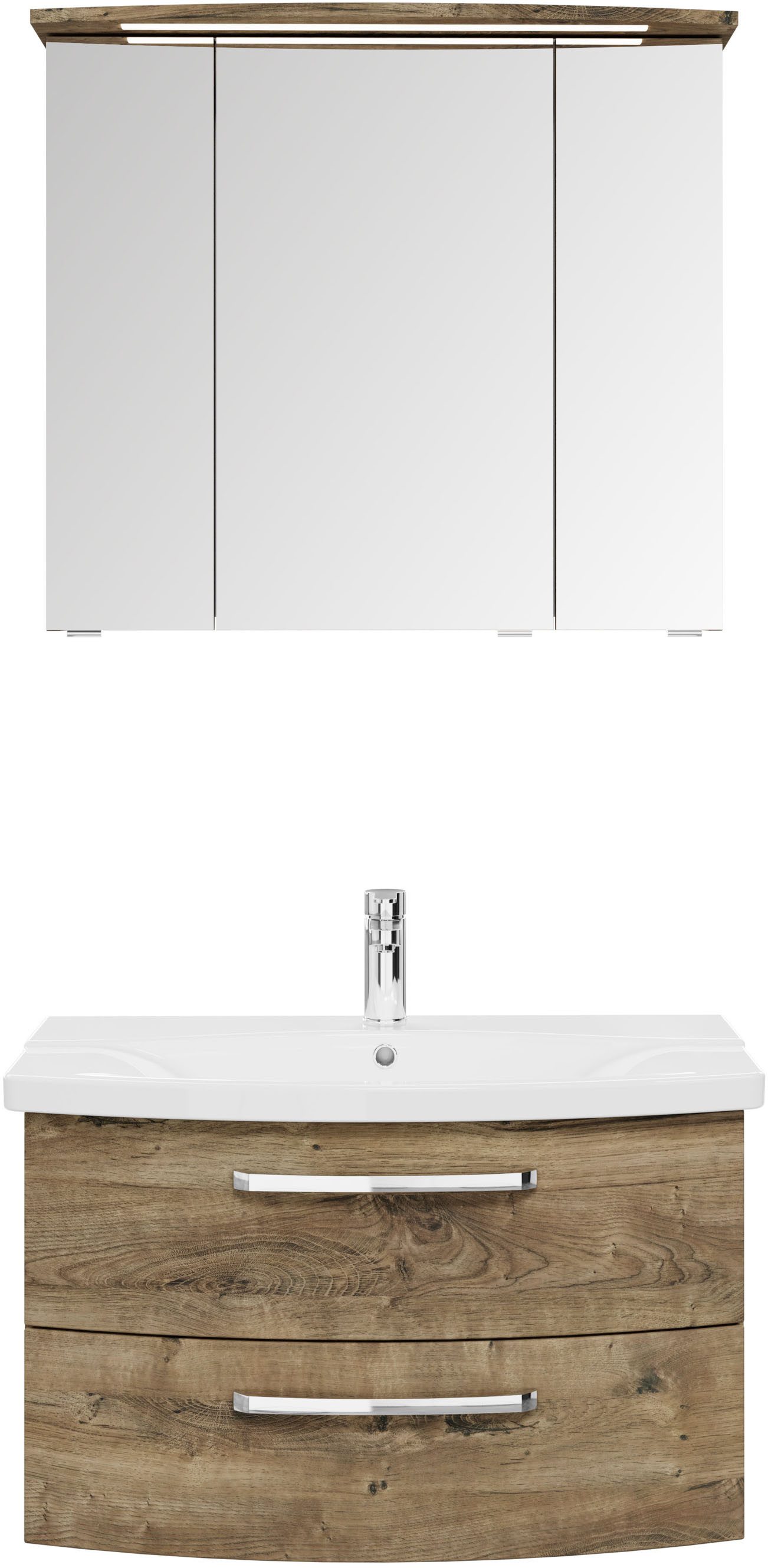 Saphir Badmeubelset Serie 4010 2-delig keramische wastafel met LED-spiegelkast Badkamer set 84 cm breed, incl. deurdemper, 3 deuren, 2 lades (set)