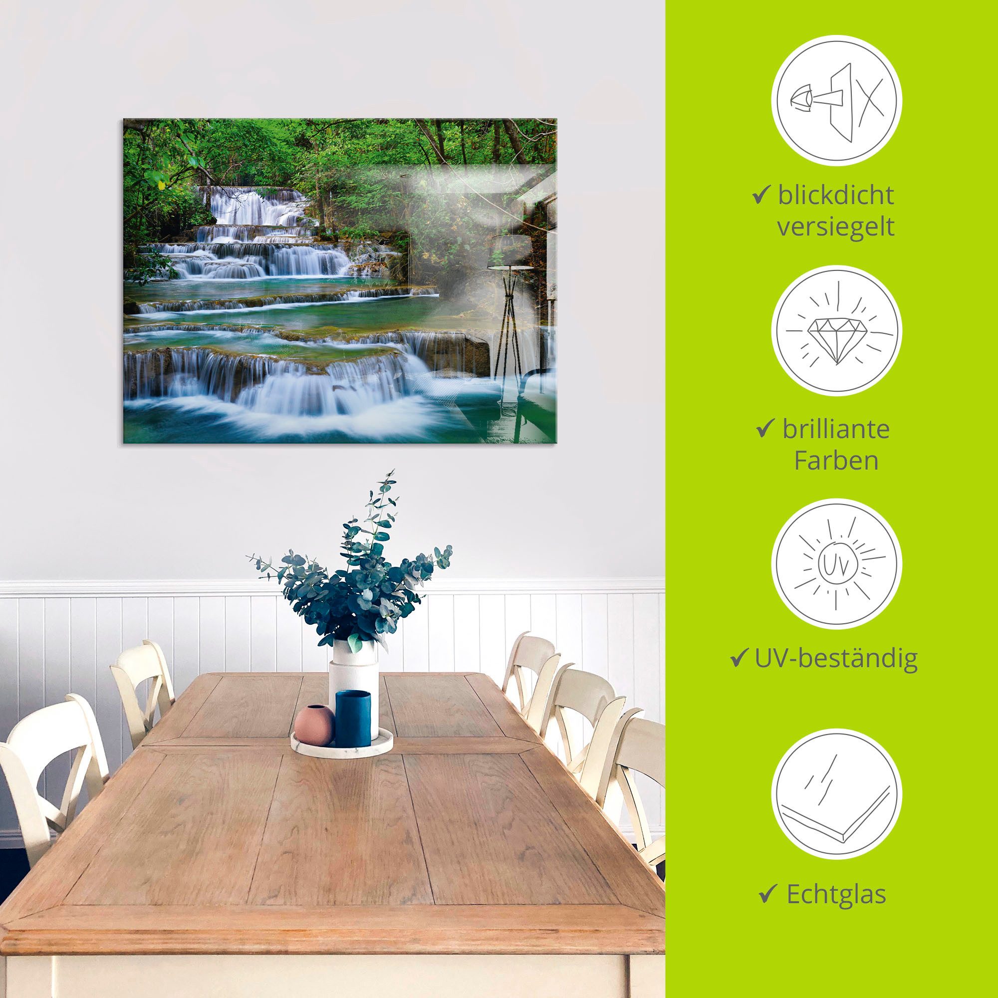 Artland Print op glas Diep bos waterval in verschillende maten