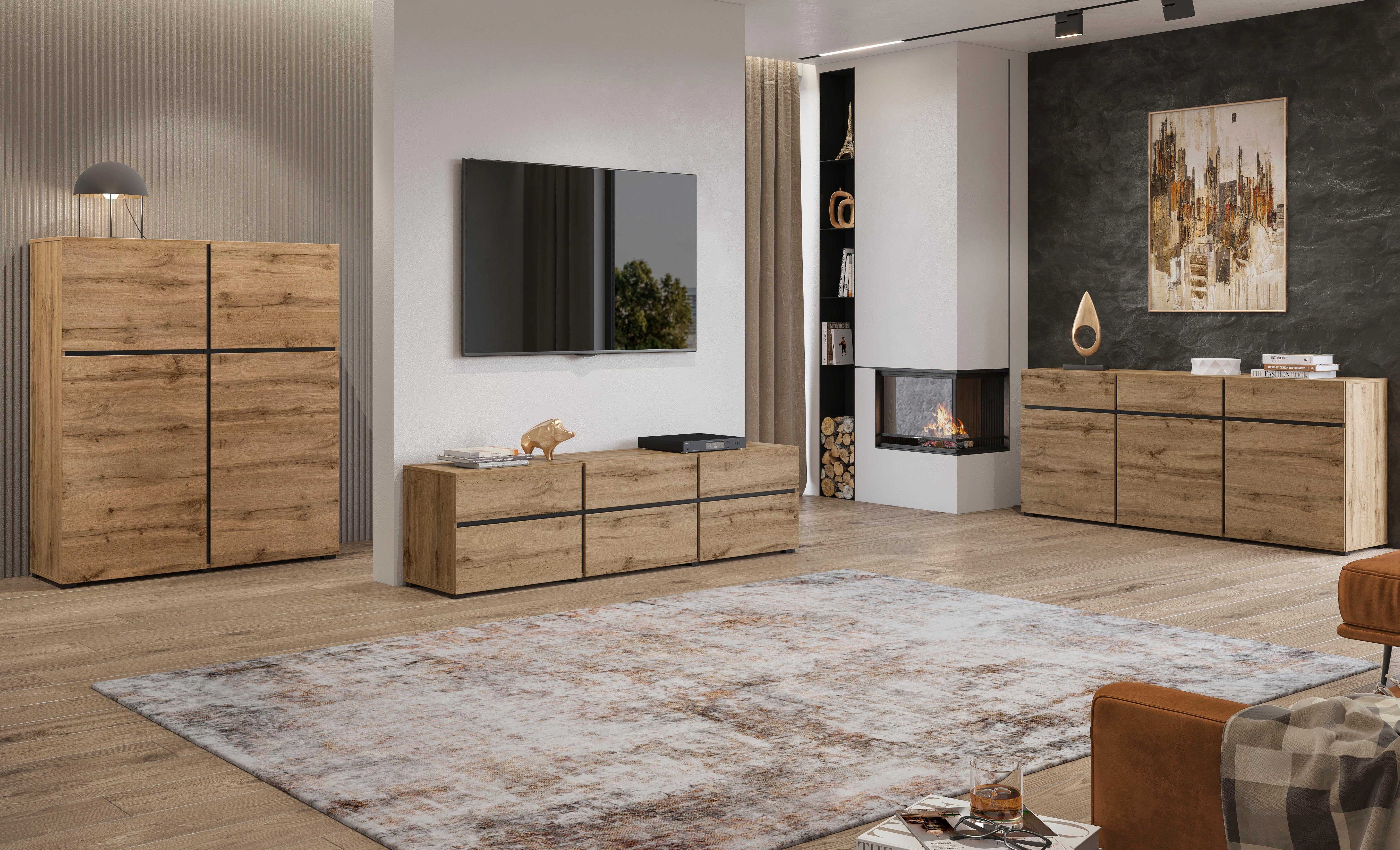 INOSIGN Highboard Cross, moderne greeploze hoge kast met 4 deuren,kast met deur Hoge kast, hoogte 139 cm met veel bergruimte, planken verstelbaar