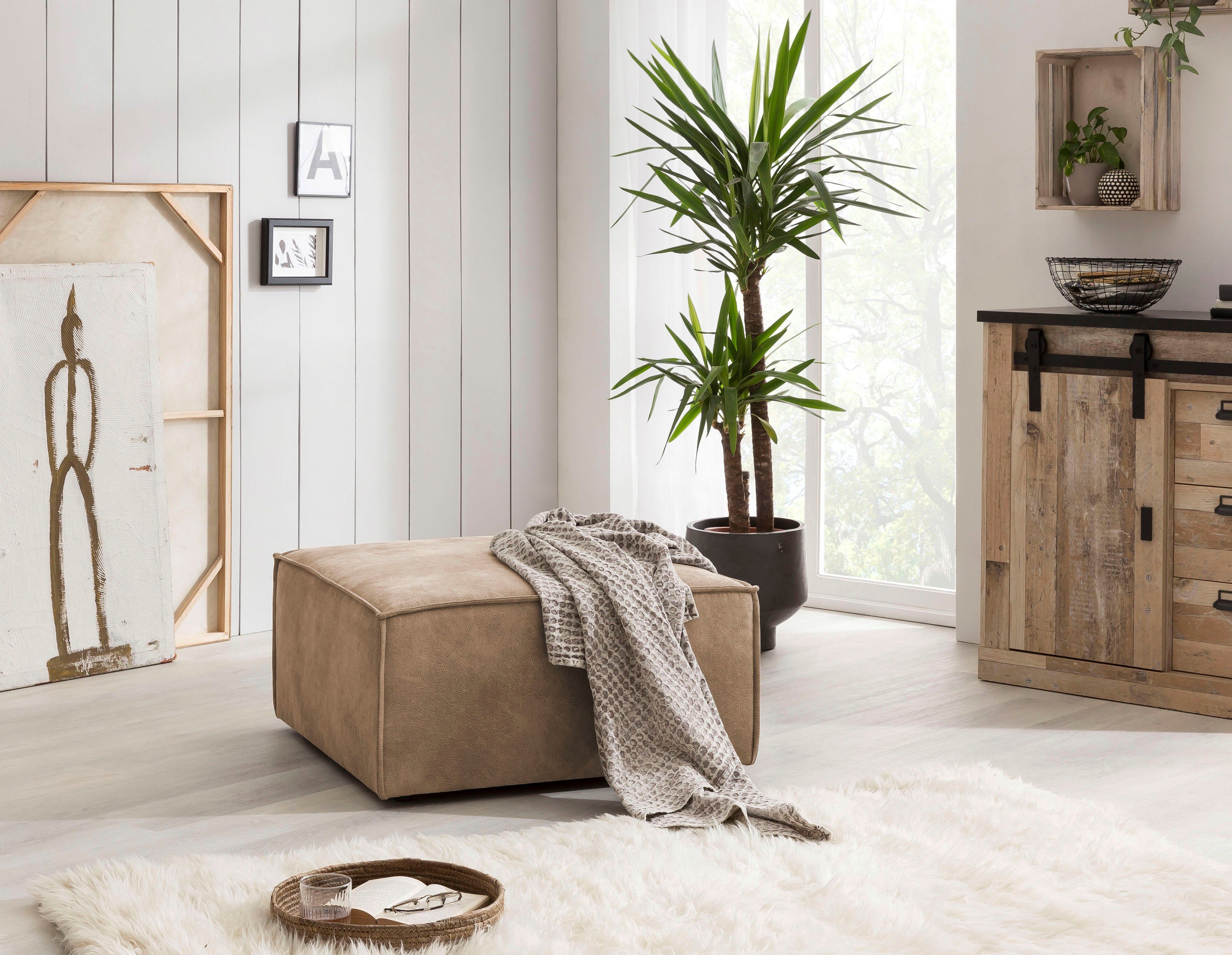 Home affaire Hocker Sherwood Vierkante poef/voetenbank, ideale als aanvulling op de "SHERWOOD" love seat