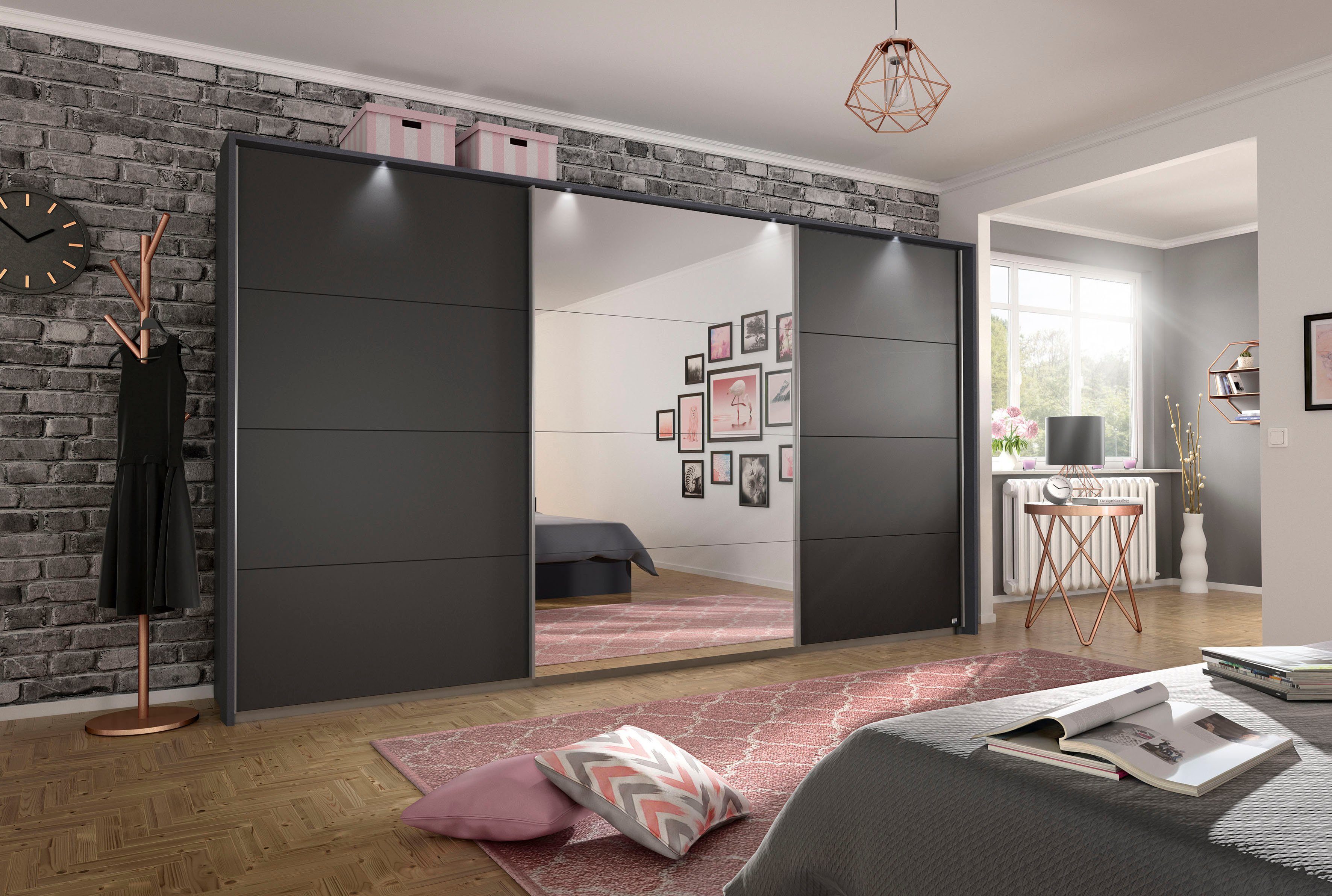 rauch Schuifdeurkast Kledingkast kast garderobe CORTONA met passe-partout en optionele verlichting inclusief indeling 2 boxen en planken