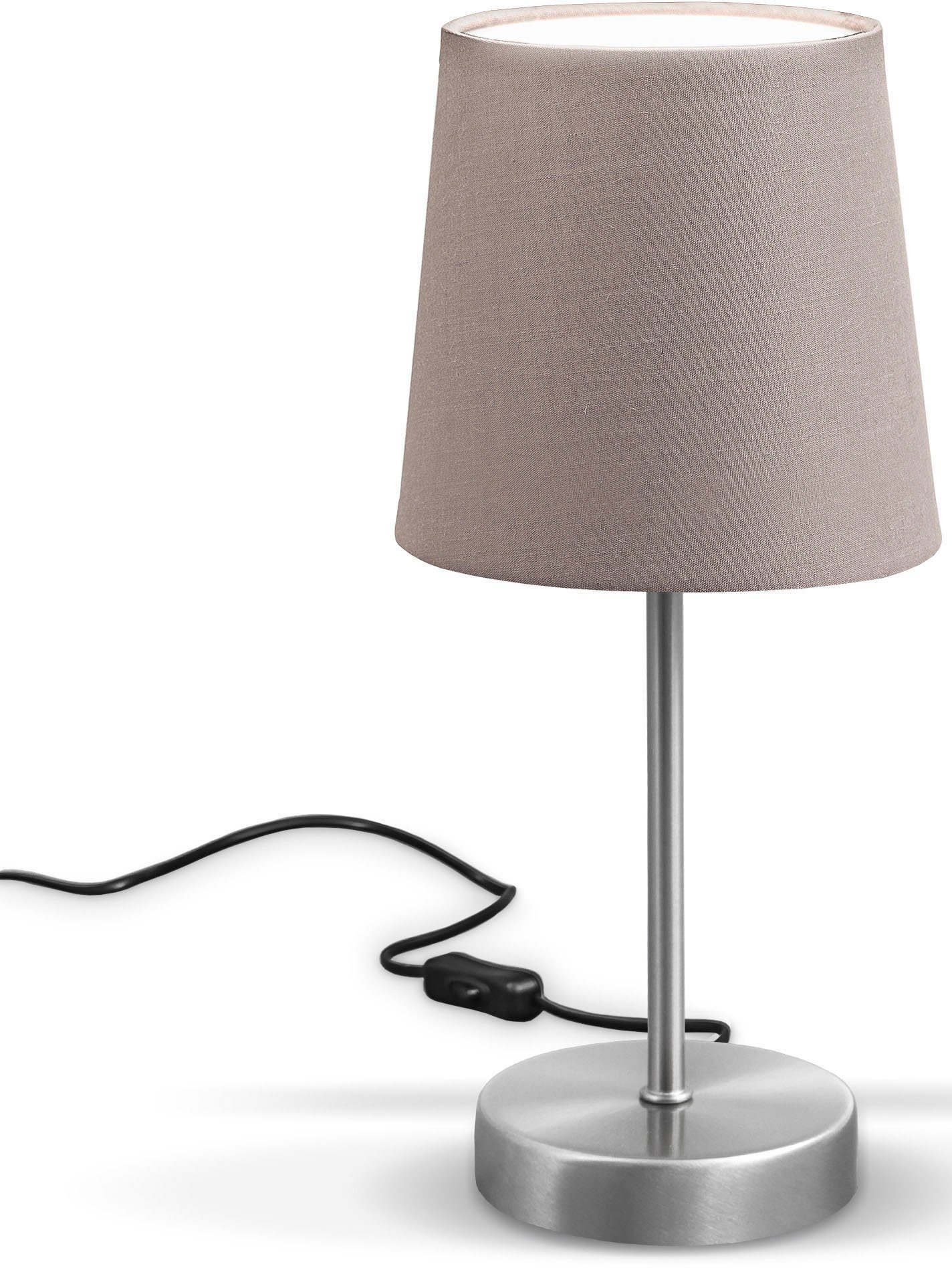 b.k.licht tafellamp bk_tl1299 led tafellamp, stoffen kap taupe, e14-fitting bedlampje, met schakelaar, ip20, zonder lampen (max. 25 w) (1 stuk) bruin