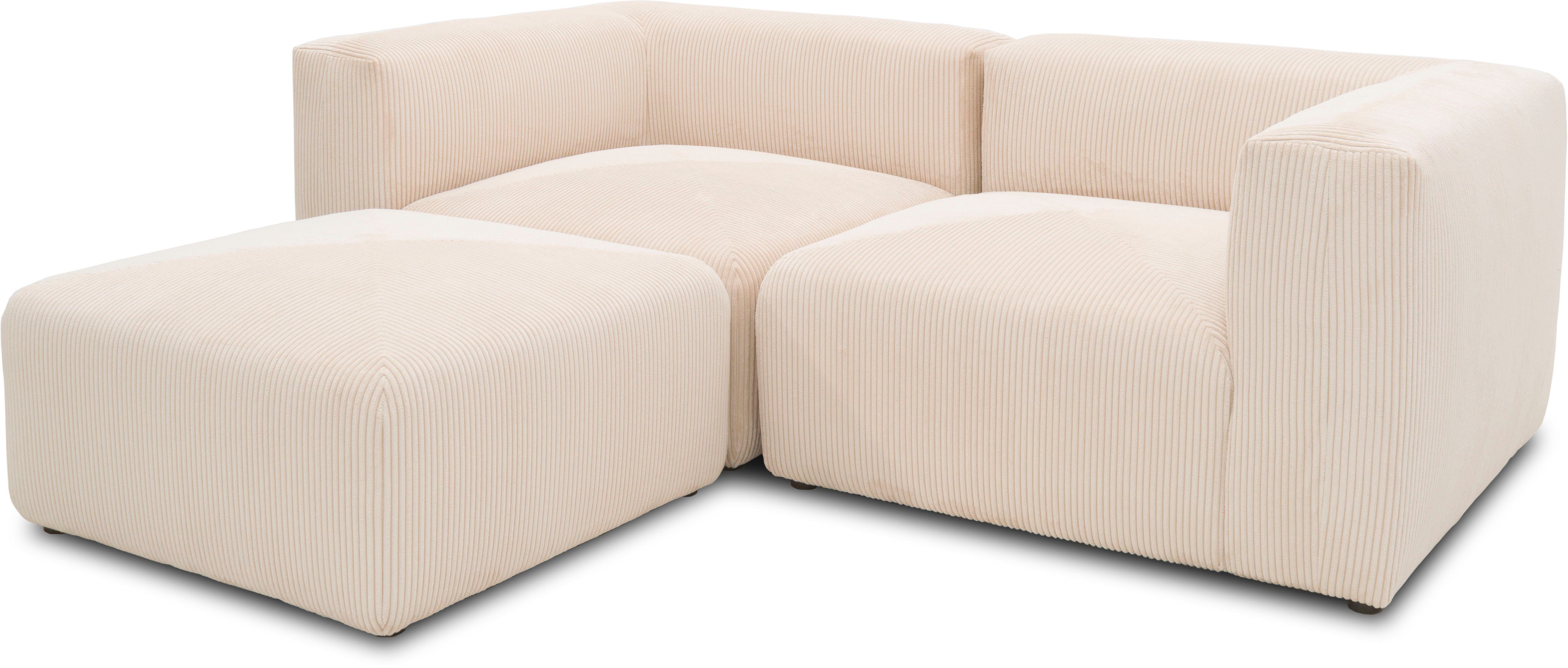 RAUM.ID Hoekbank Gerrid L-vorm Cord, modulaire bank, bestaand uit 2 hoekelementen + 1 hocker