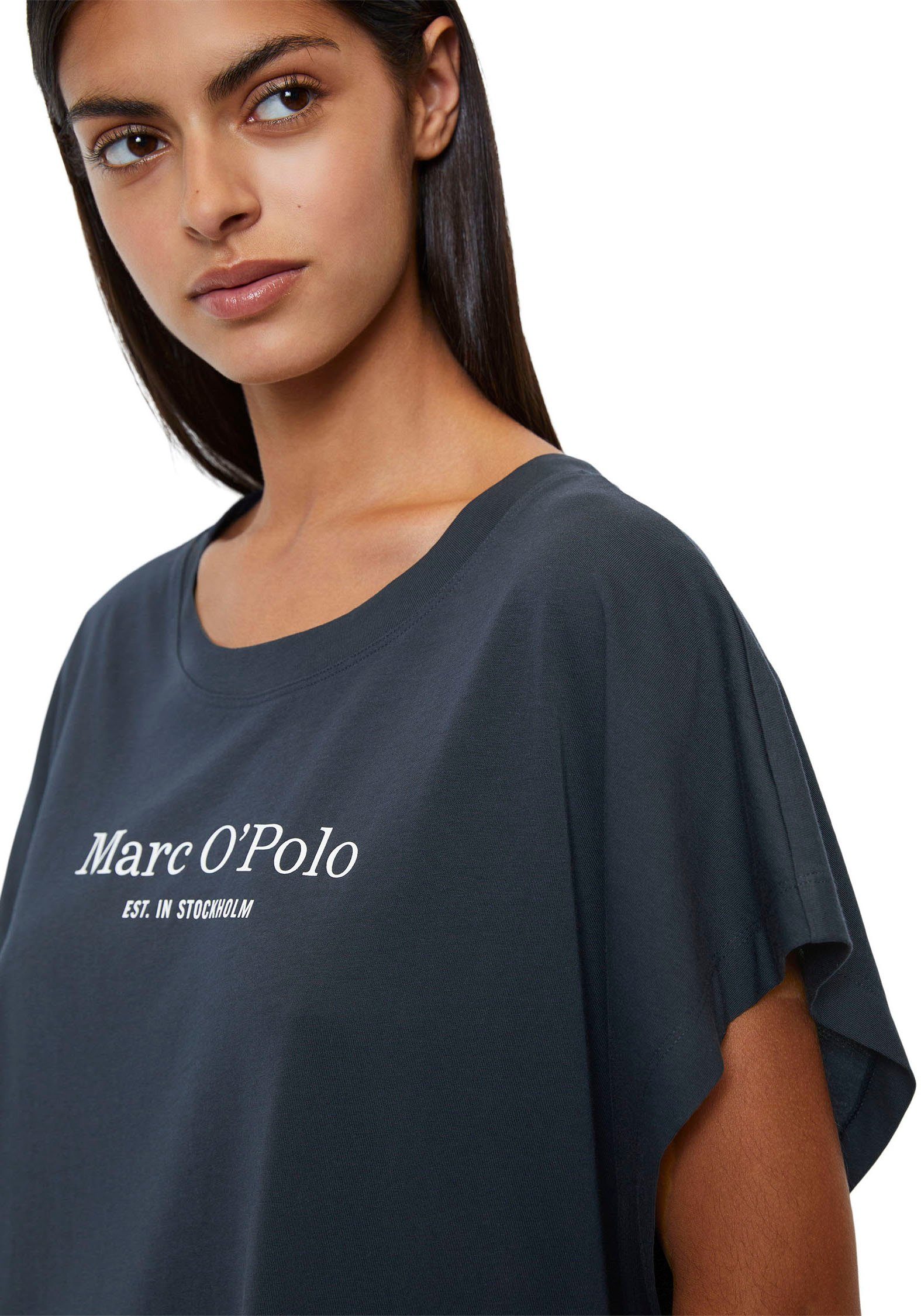 Marc O'Polo Nachthemd Mix & Match Cotton-Woven met overhangende schouders en merklogo op de borst