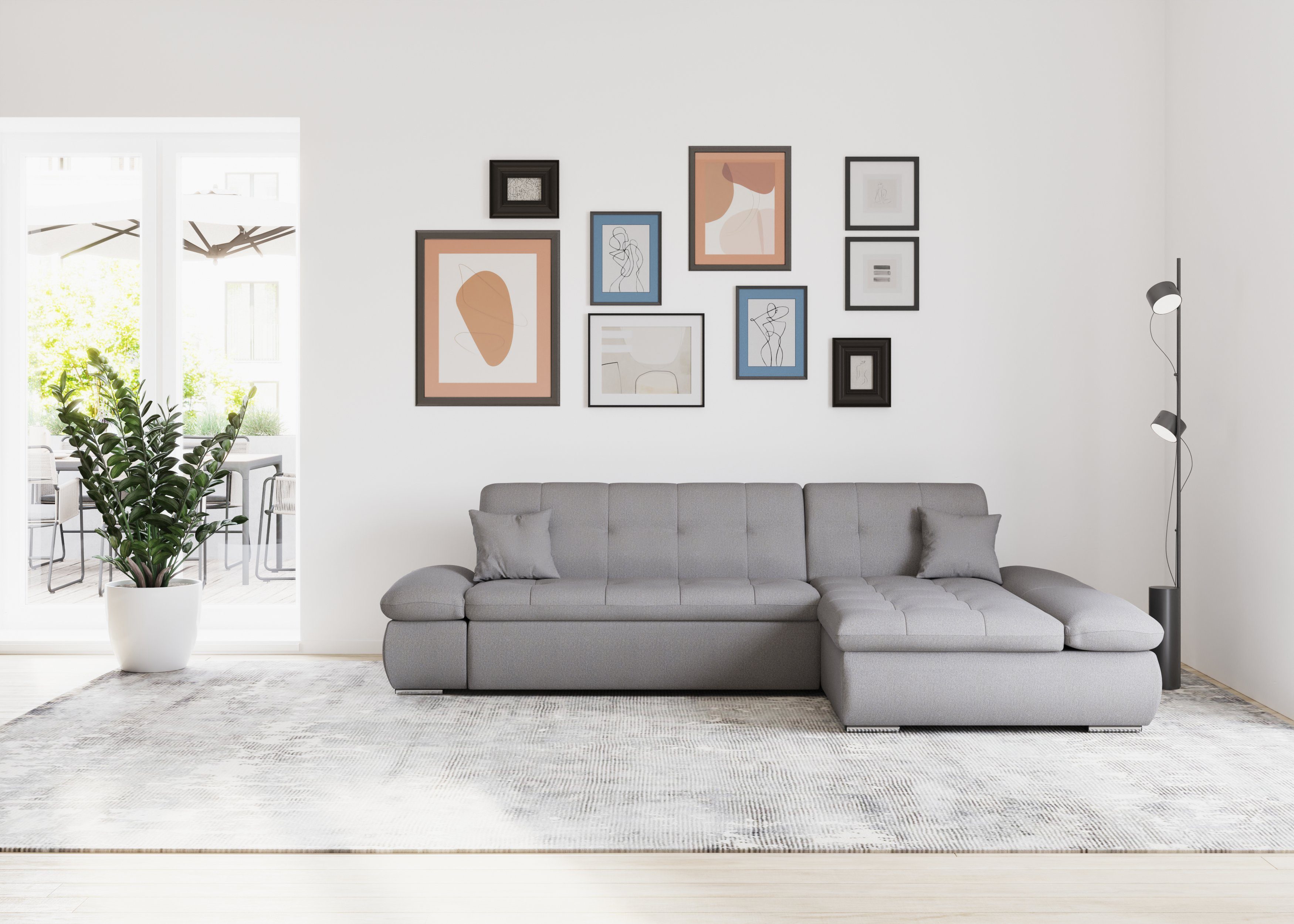 DOMO collection Hoekbank Moric, L-vorm, XXL-bank - Breedte 300cm keuze met bedfunctie en armleuningverstelling, donkergroen