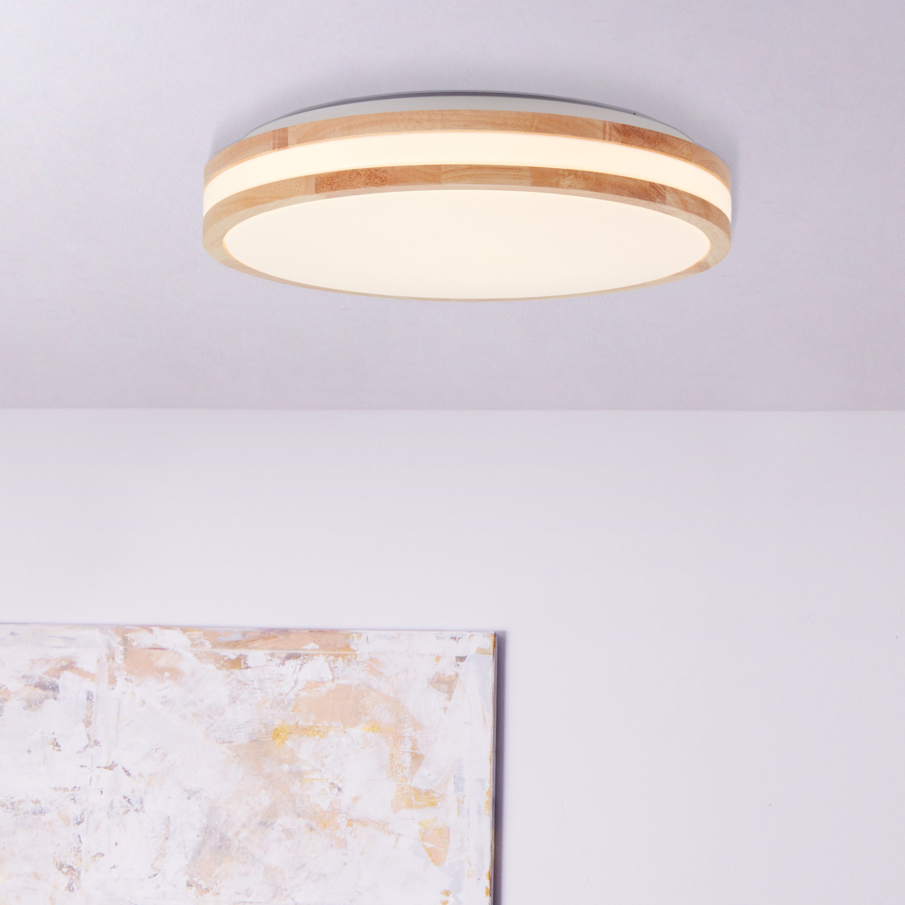 Brilliant Leuchten Plafondlamp Laskos met houten frame, ø 38 cm, 2200 lm, 3000 k, hout/kunststof (1 stuk)