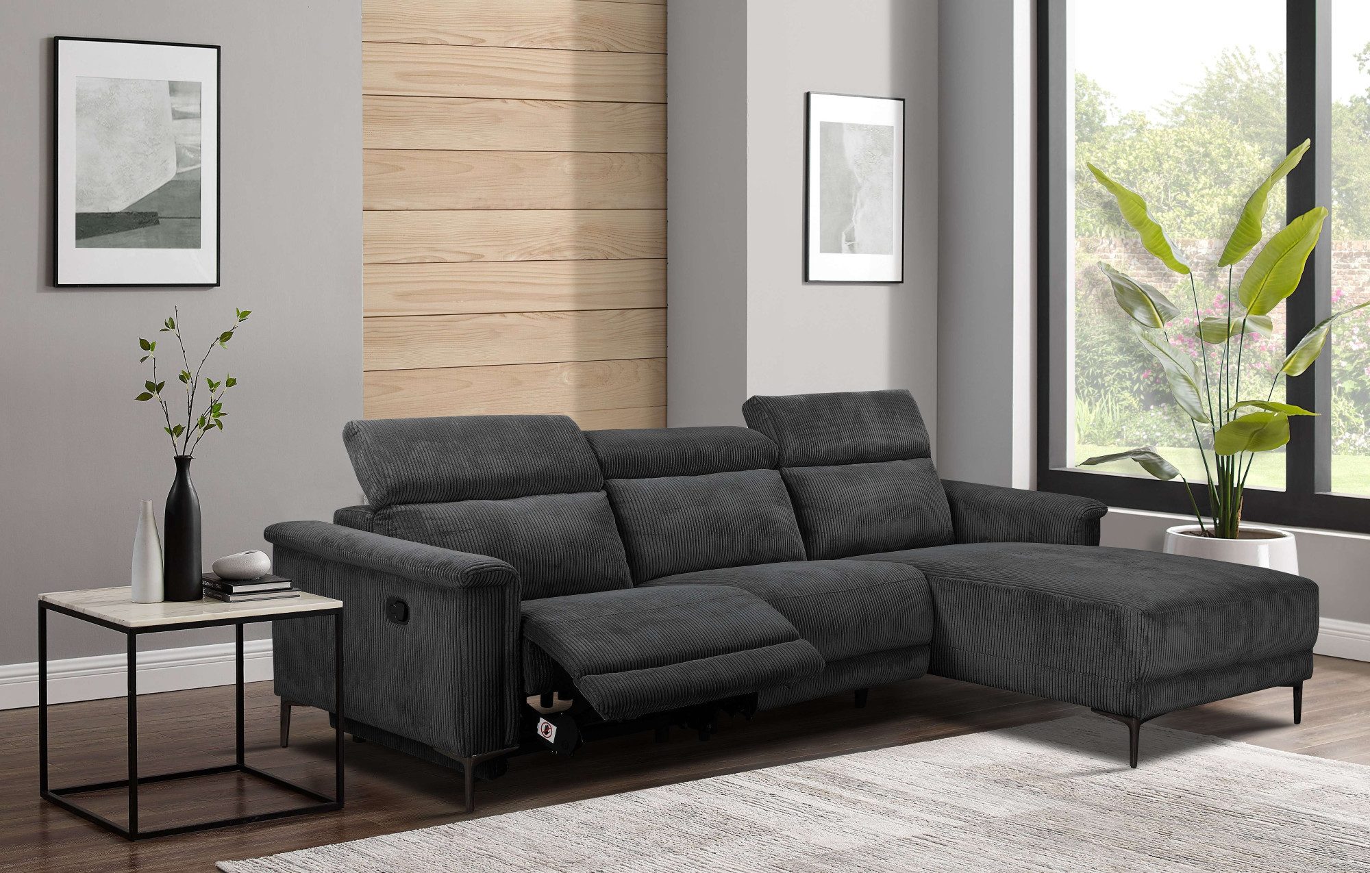 Home affaire Hoekbank Lund in cord, L-vorm, 261 cm, handmatige en elektrische relaxfunctie
