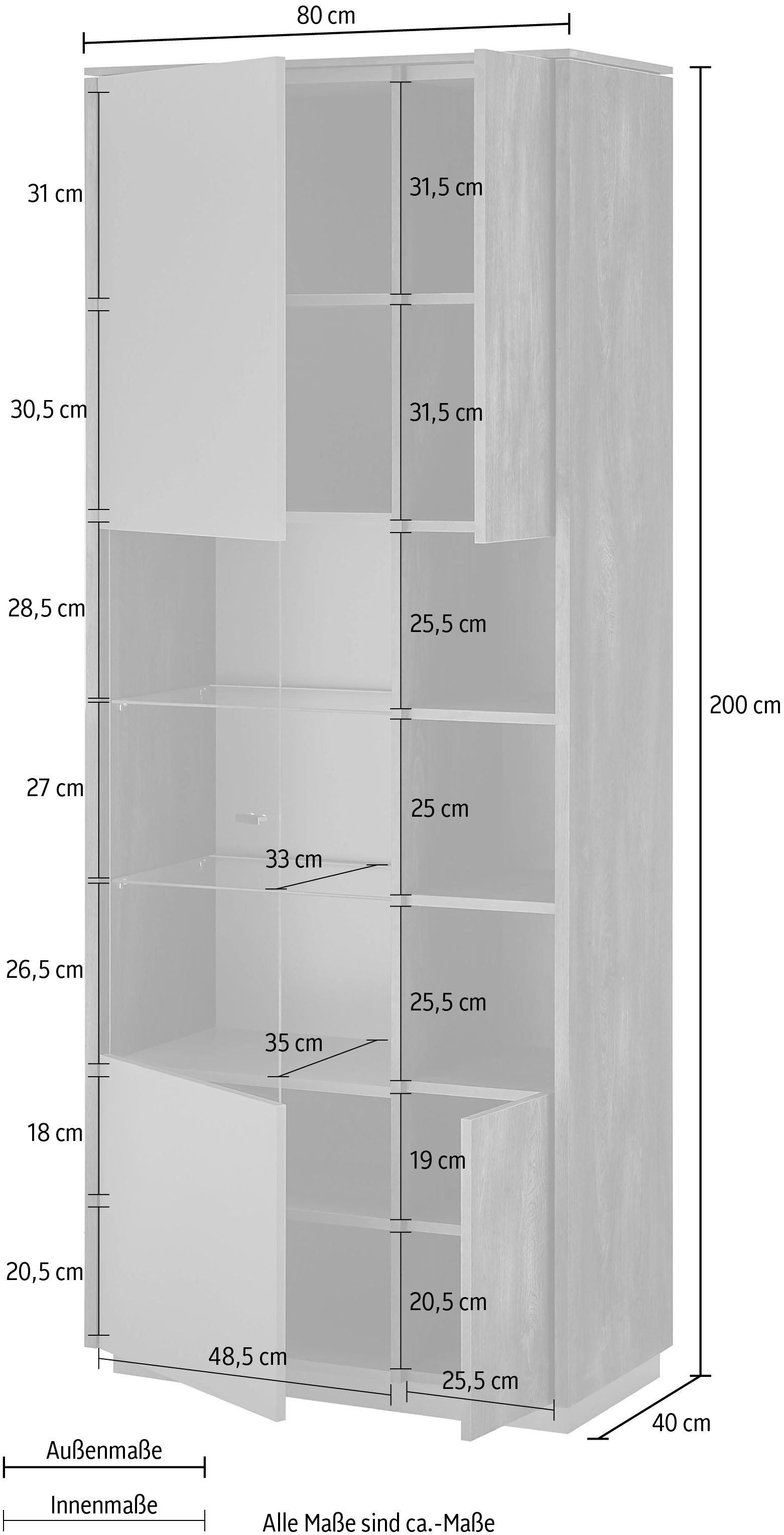 INOSIGN Vitrinekast Largo Soft-closefunctie, hoogte ca. 200 cm