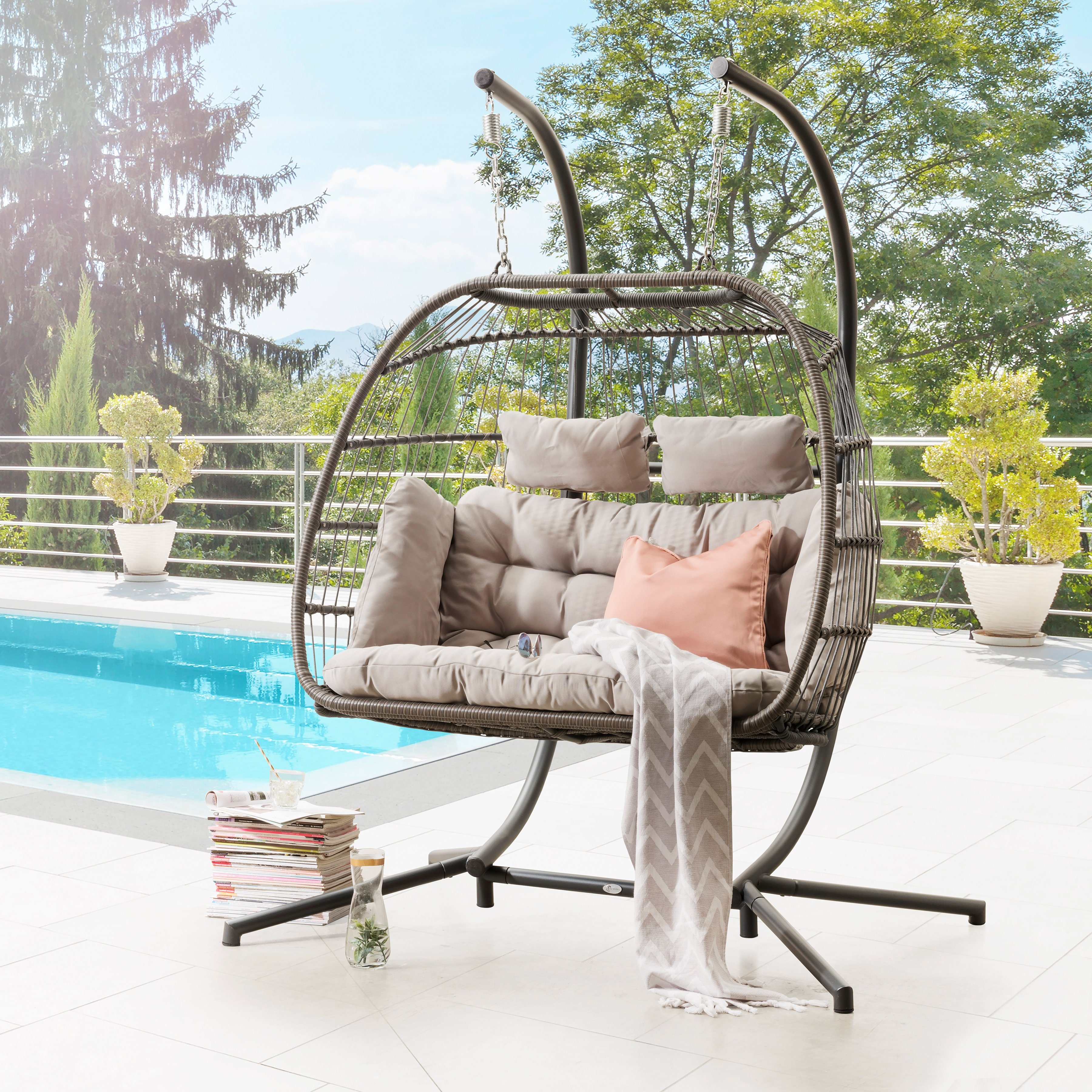 destiny hangstoel coco double relax voor 2 personen, incl. frame met bekleding, belastbaar tot 159 kg grijs