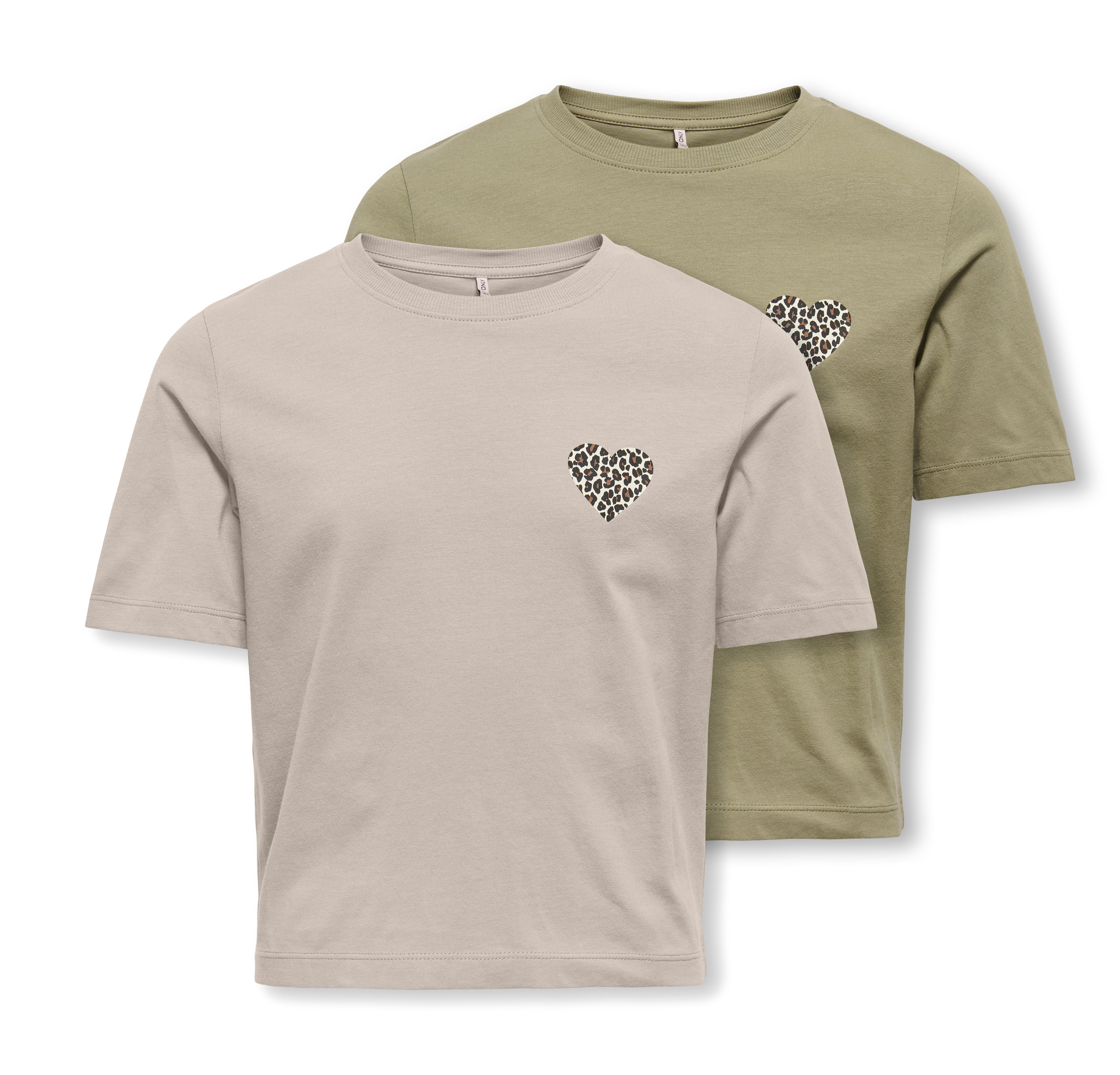 KIDS ONLY Shirt met ronde hals KOGREX LEO HEART S/S TOP JRS 2-PACK (Set van 2) meisjes t-shirts maat 134 (140) beige