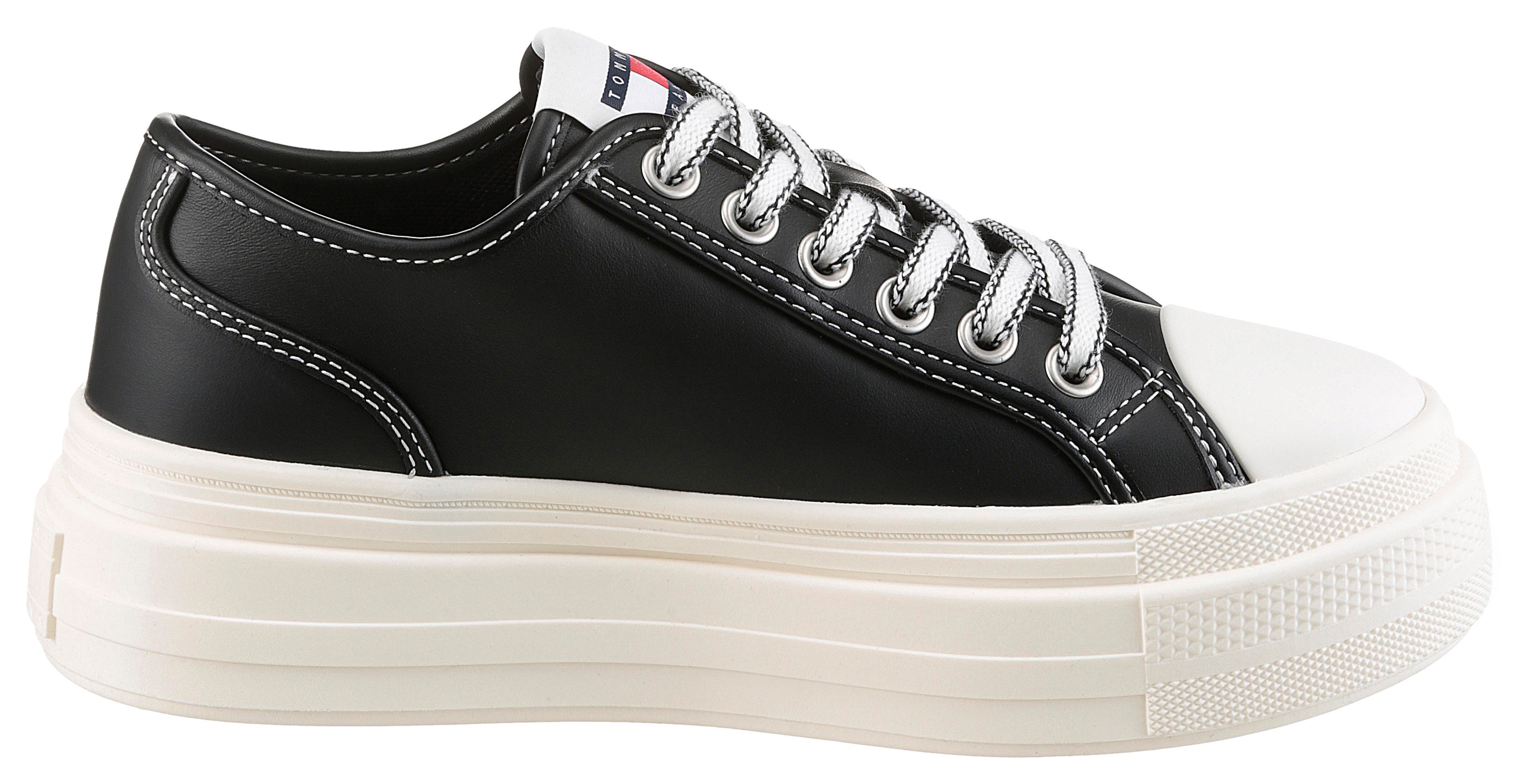 TOMMY JEANS Plateausneakers TJW FOXING VULC LC LEATHER , vrijetijdsschoen, lage schoen, veterschoen, contrast-veters