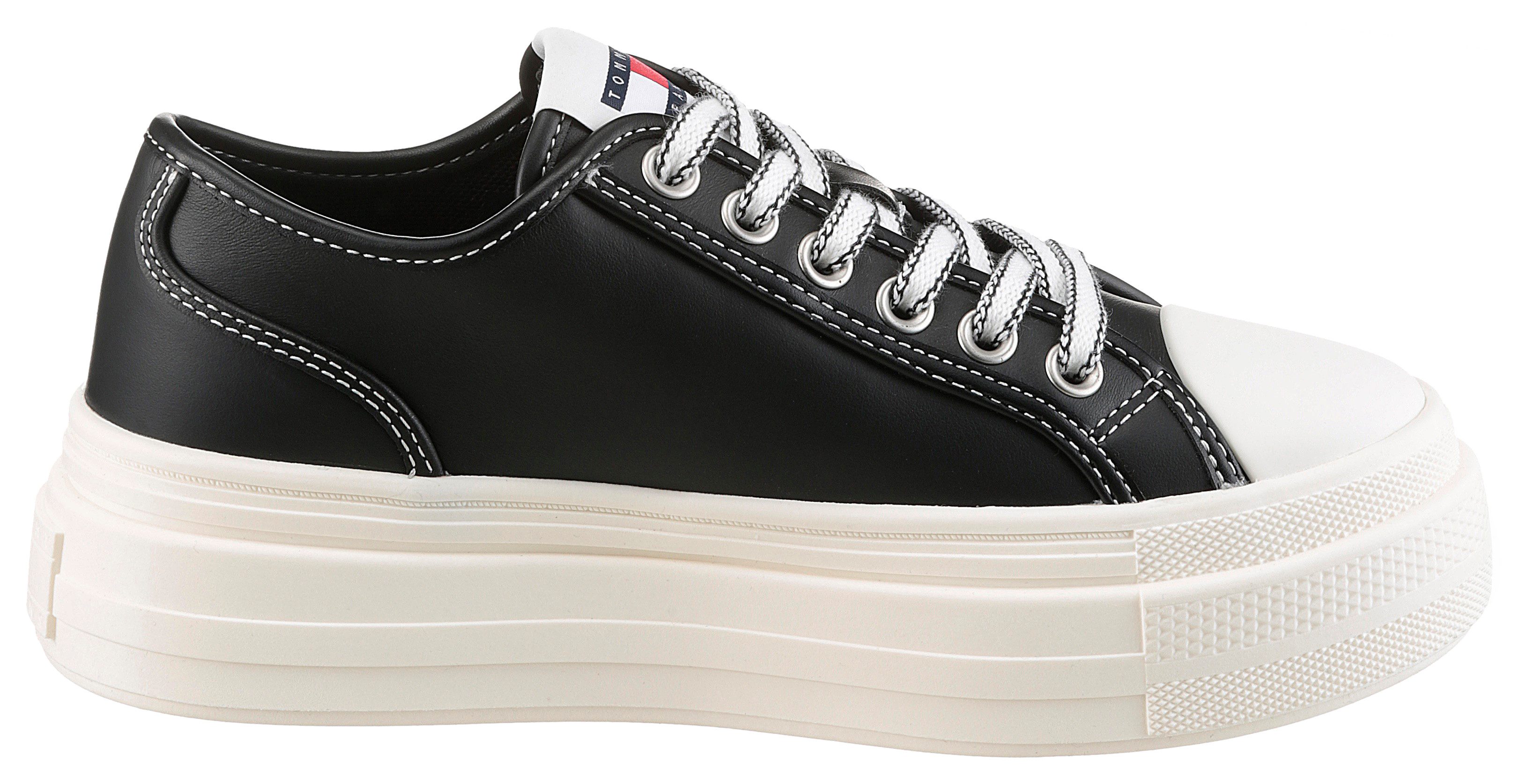 TOMMY JEANS Plateausneakers TJW FOXING VULC LC LEATHER vrijetijdsschoen lage schoen veterschoen contrast-veters