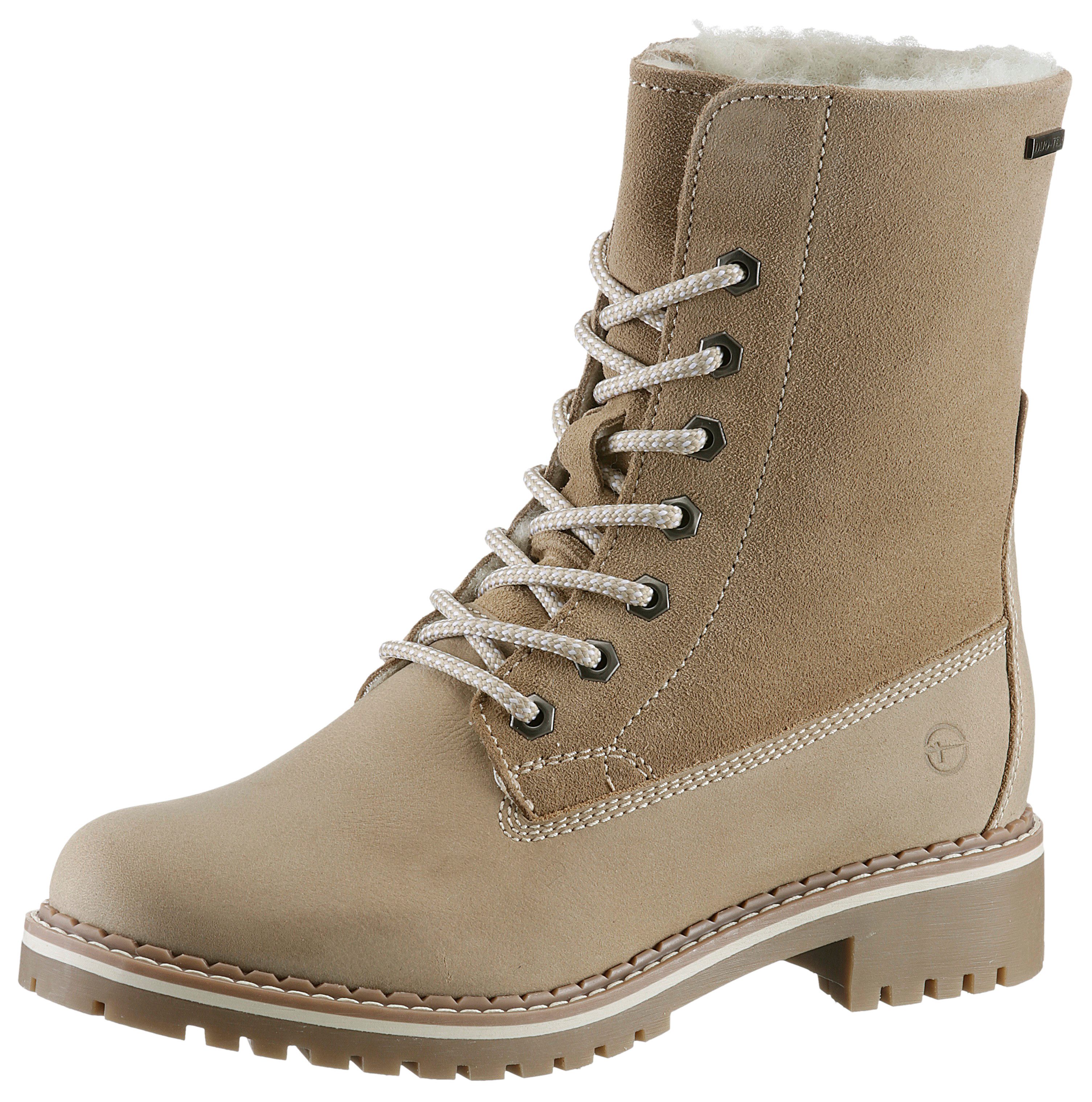 Tamaris Winterlaarzen hakken, winter-enkellaars, outdoorschoen met duo tex-uitrusting dames winterlaarsjes maat 40 EU beige