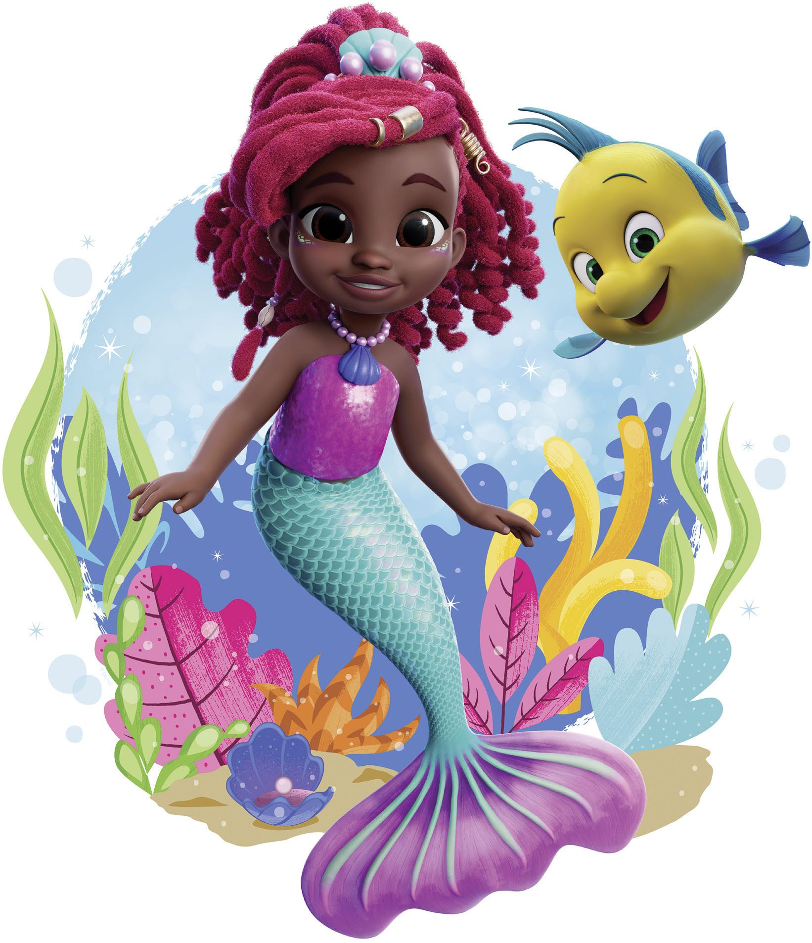 Komar Artprint op linnen Disney Ariel Baby Mermaid 40 x 50 cm (breedte x hoogte) - kinderkamer, decoratie (1 stuk)