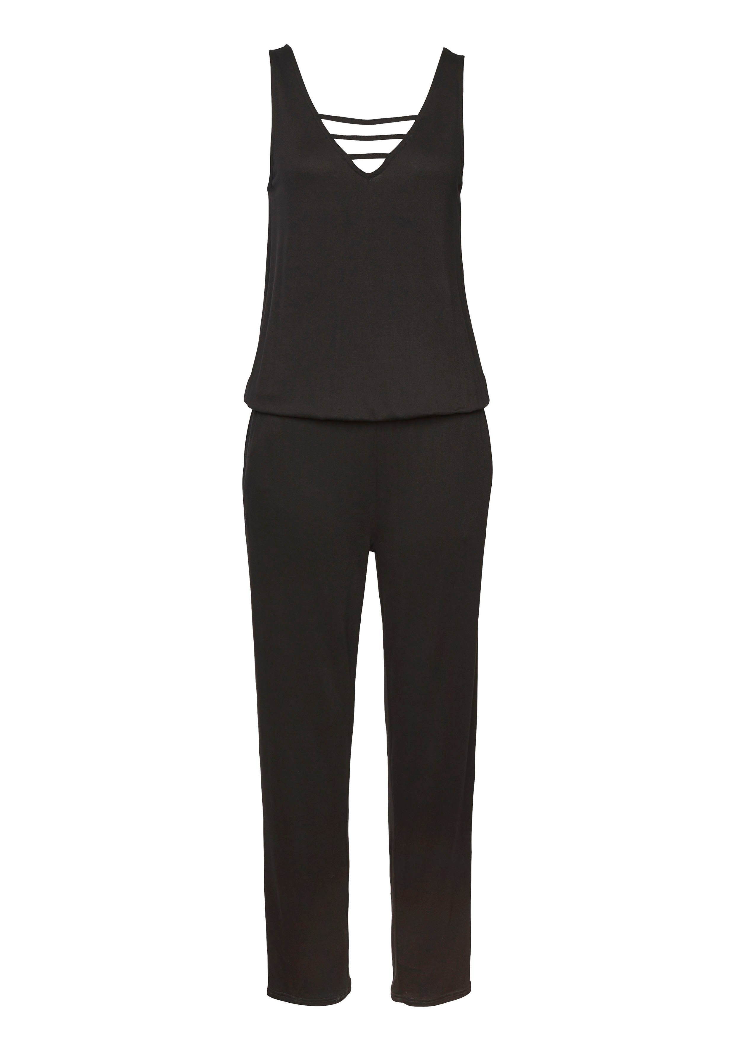 s.Oliver RED LABEL Beachwear Jumpsuit met versierde halslijn, elastische jumpsuit met zakken