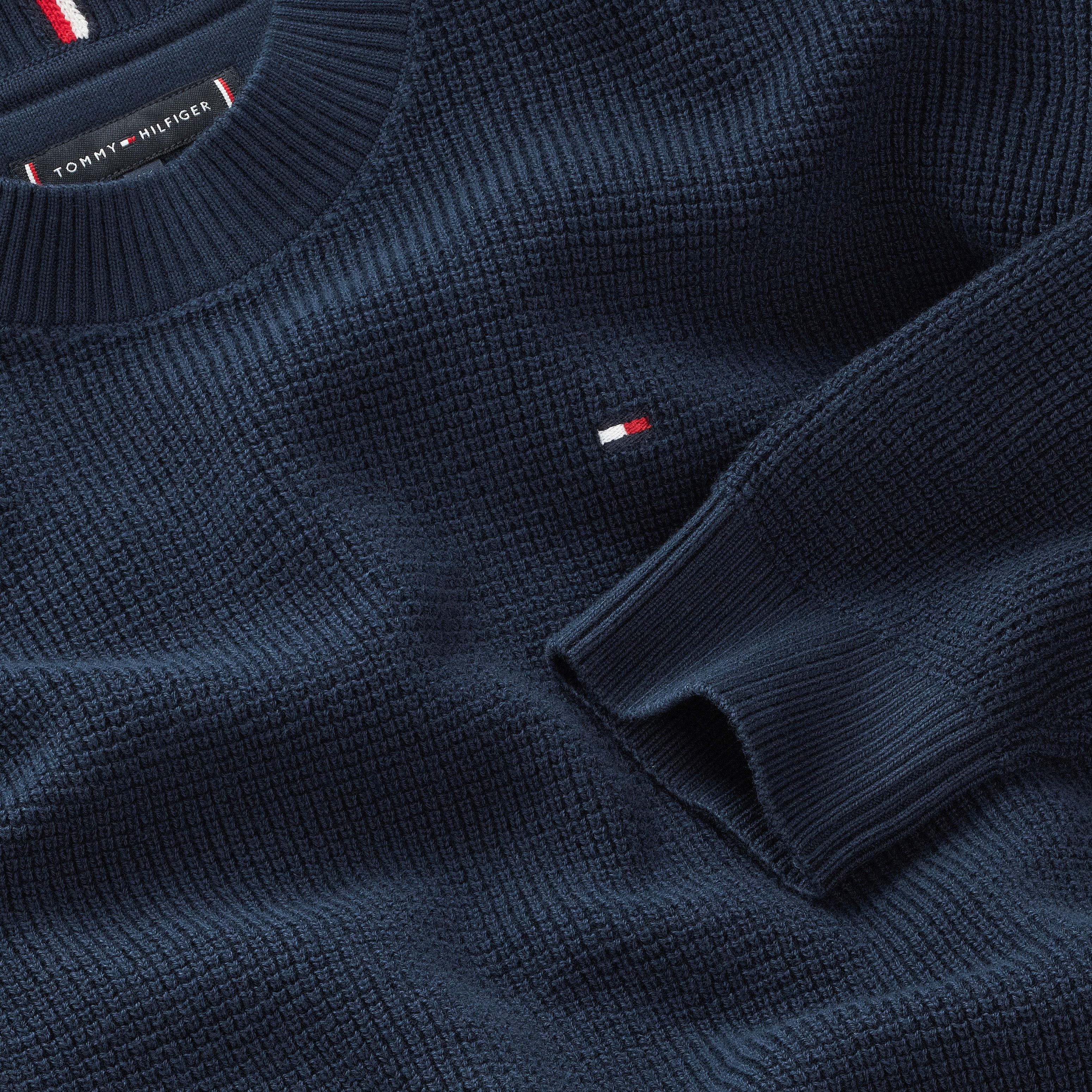 Tommy Hilfiger Trui met ronde hals COTTON TEXTURE SWEATER voor kinderen tot 16 jaar, structuur breiwerk