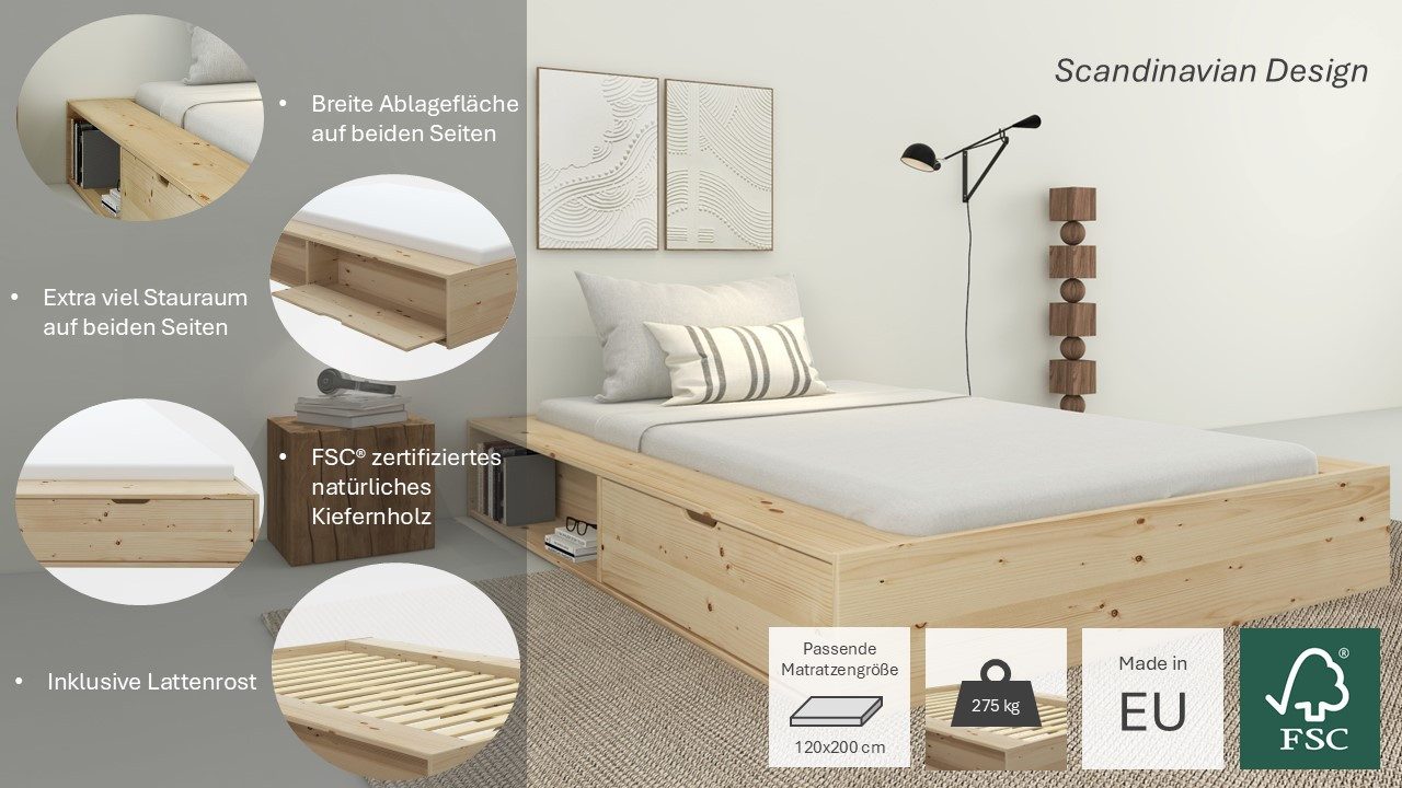 Home affaire Massief houten ledikant Erno, OTTOs keuze, BESTSELLER, opbergbank futonbed, 275KG belastbaar
