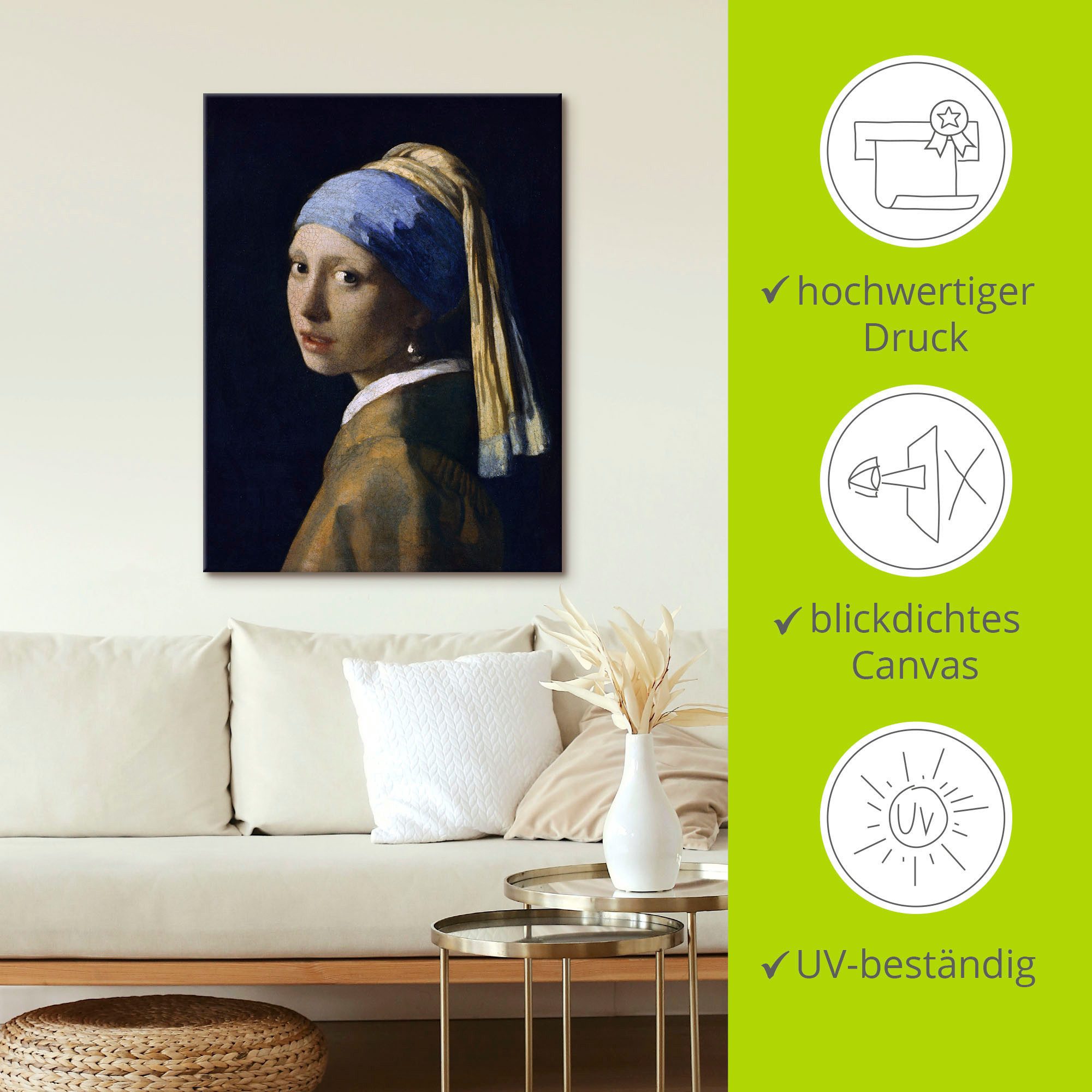 Artland Artprint Het meisje met de parel als artprint op linnen, poster, muursticker in verschillende maten