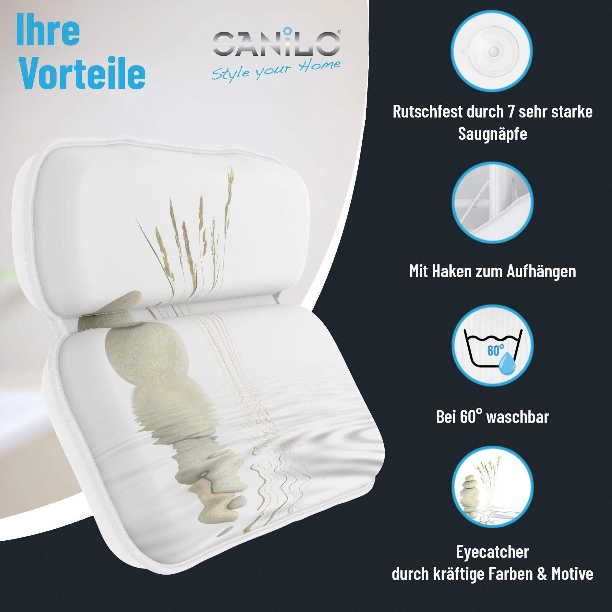 Sanilo Nekkussen Badkussen Balans comfortabel, antislip, volle kleuren, met 7 prima zuignappen