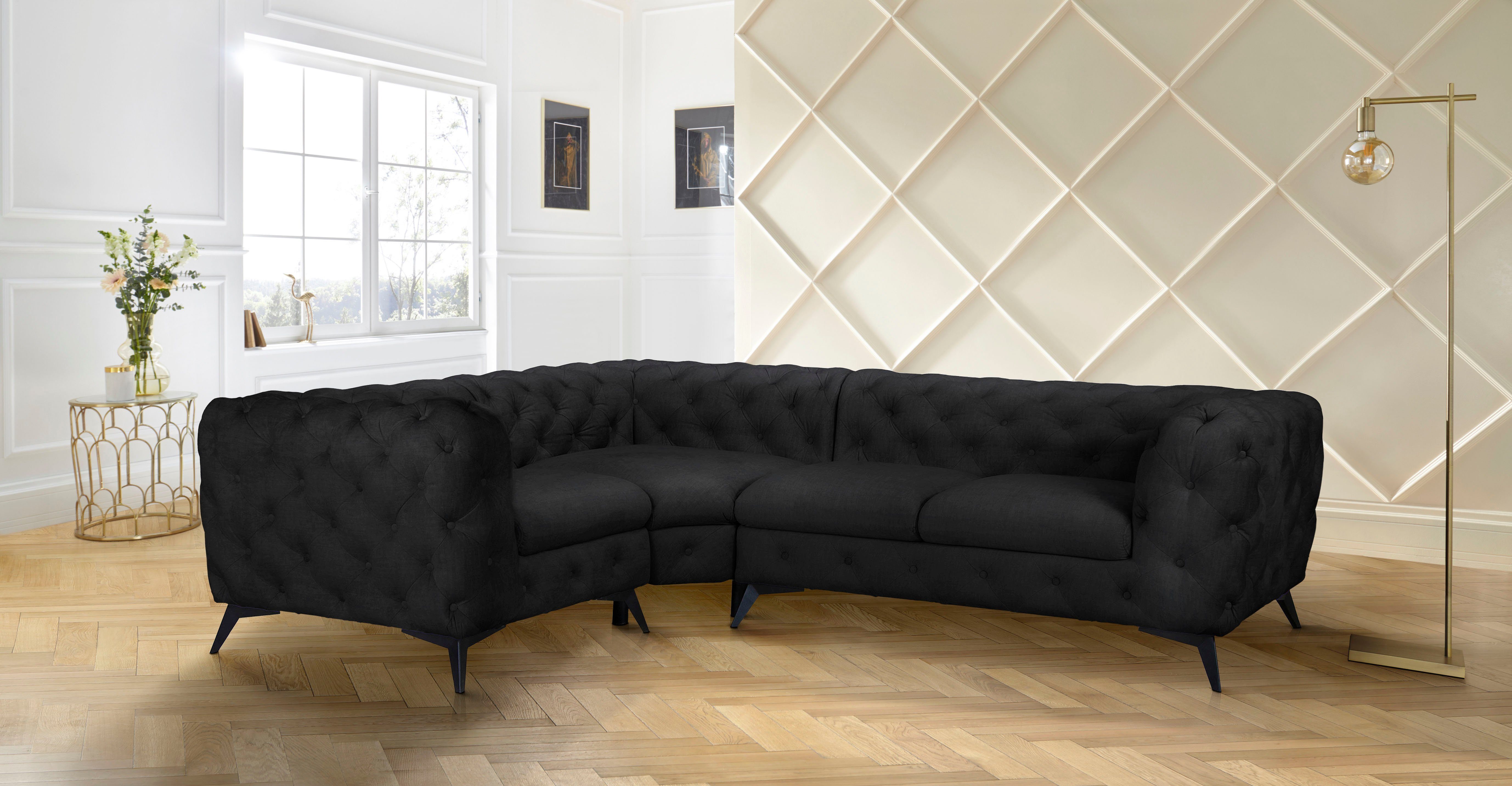 Leonique Chesterfield-bank Glynis L-vorm luxueuze capitonnage, moderne chesterfield look, kleur van de poten ter keuze