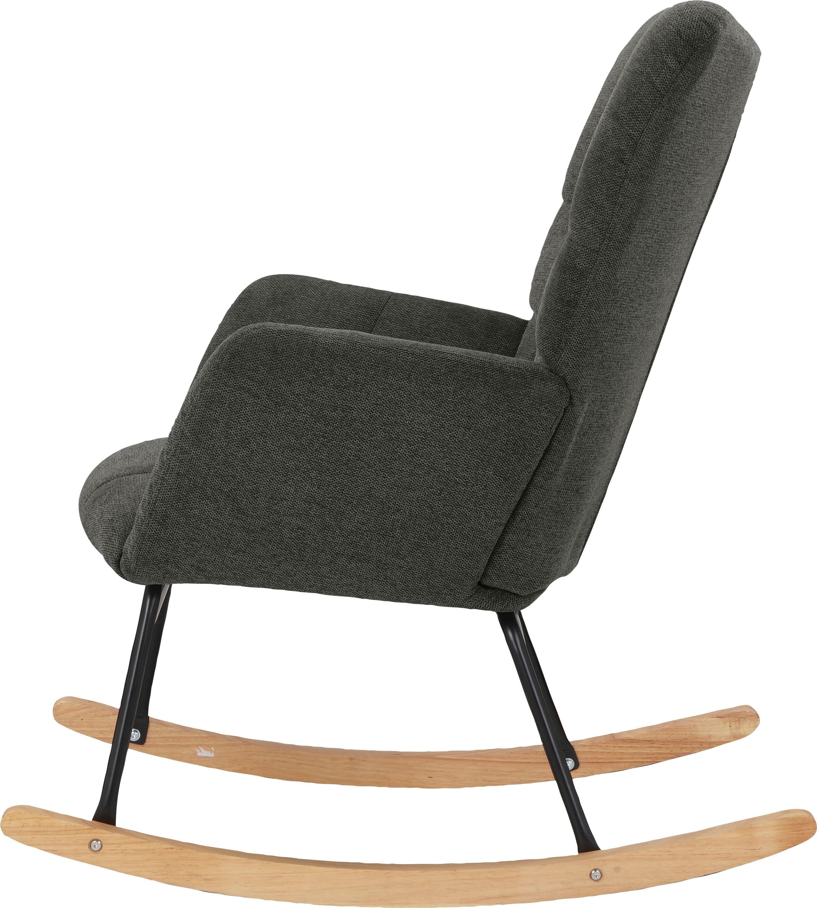 INOSIGN Schommelstoel Anika, ophaalstoel woonkamer met functie Zacht verdikte zitting en rugleuning, poten van metaal en hout, zithoogte 48 cm (1 stuk)