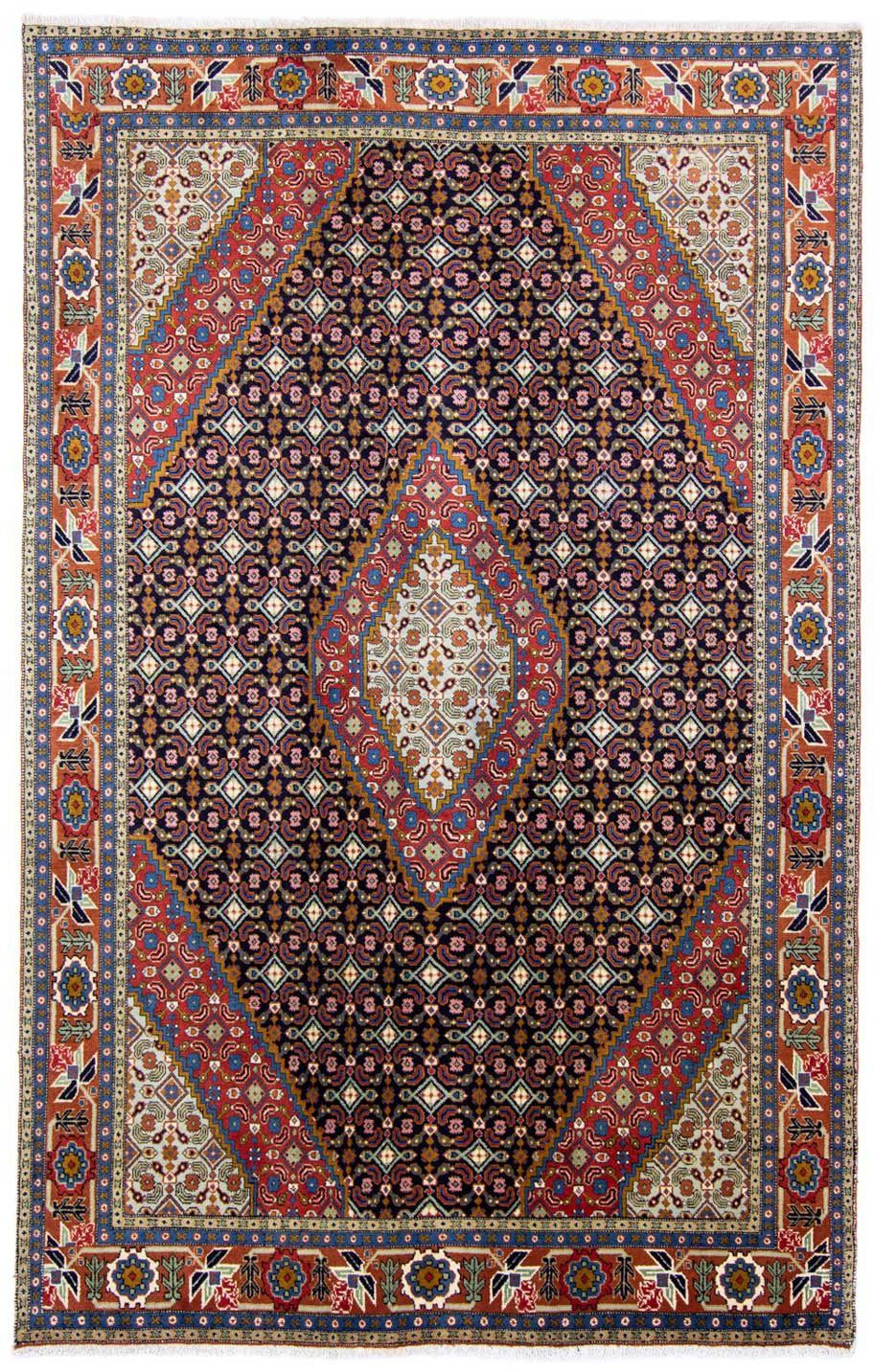 morgenland Wollen kleed Tabriz medaillon Blu scuro 302 x 197 cm Uniek exemplaar met certificaat