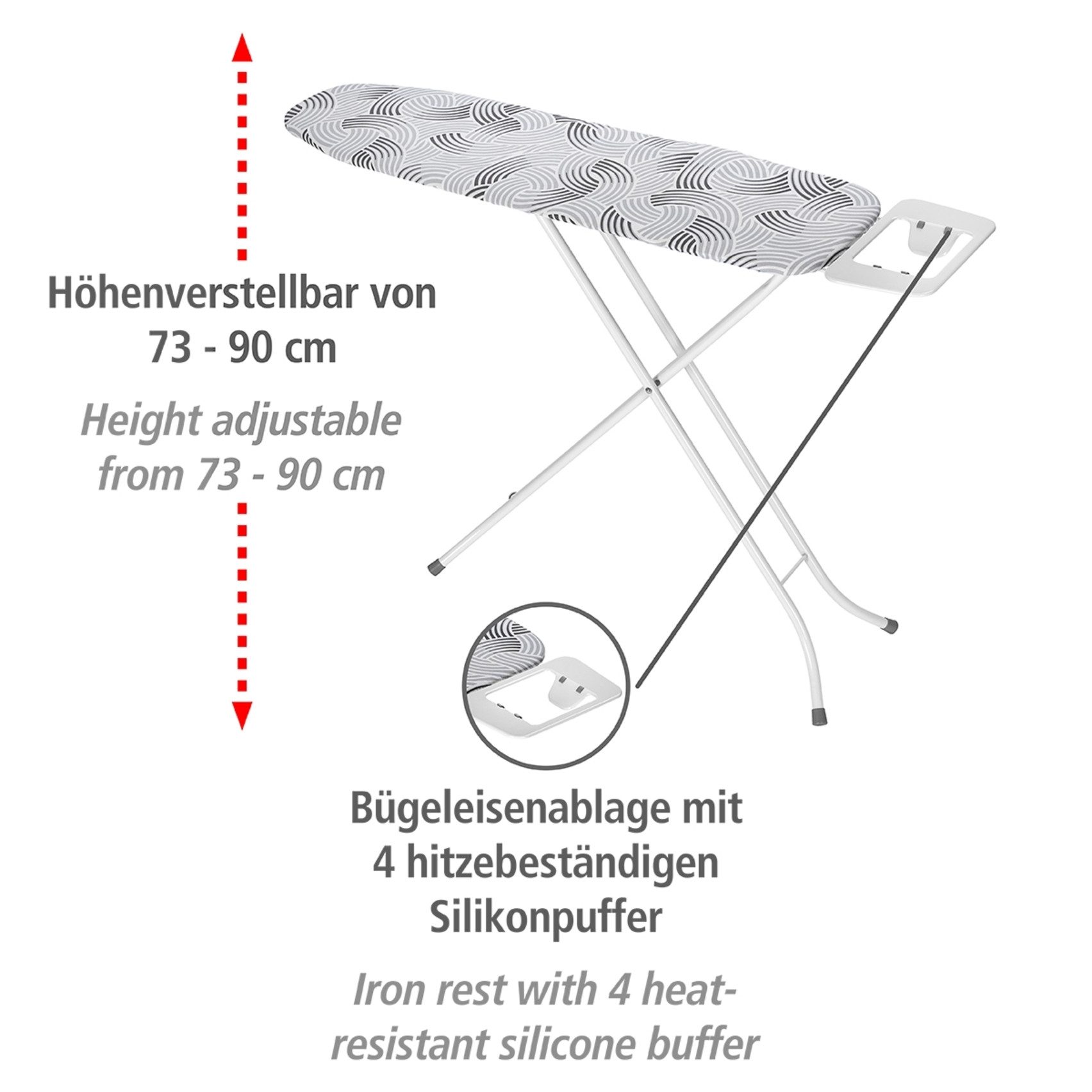 WENKO Strijkplank Model Base in hoogte verstelbaar, ruimtebesparend inklapbaar