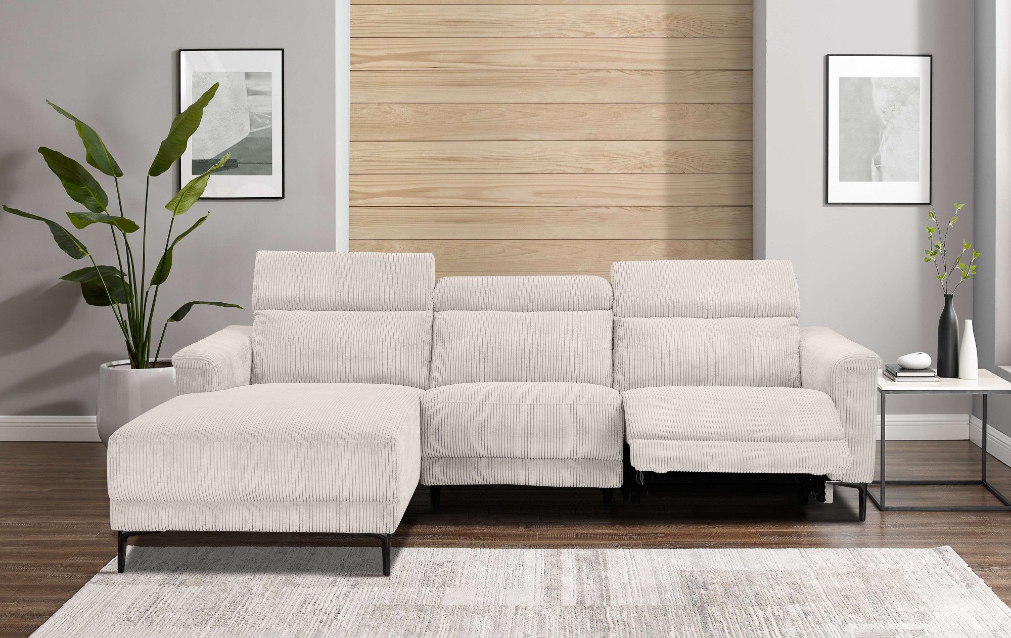 Places of Style Hoekbank Lund in cord, L-vorm, 261 cm, handmatige en elektrische relaxfunctie