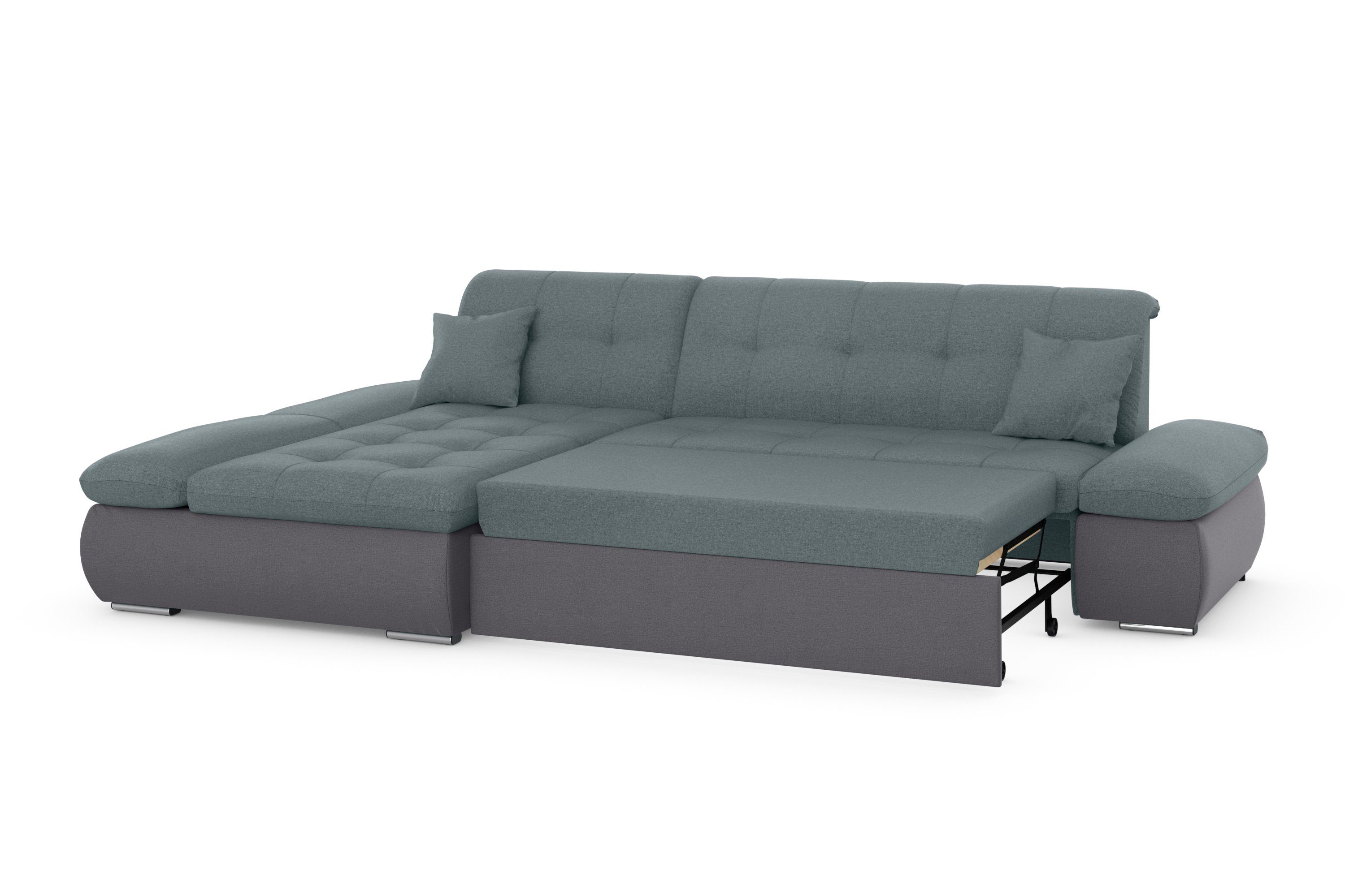 DOMO collection Hoekbank Moric, L-vorm, XXL-bank - Breedte 300cm keuze met bedfunctie en armleuningverstelling, donkergroen