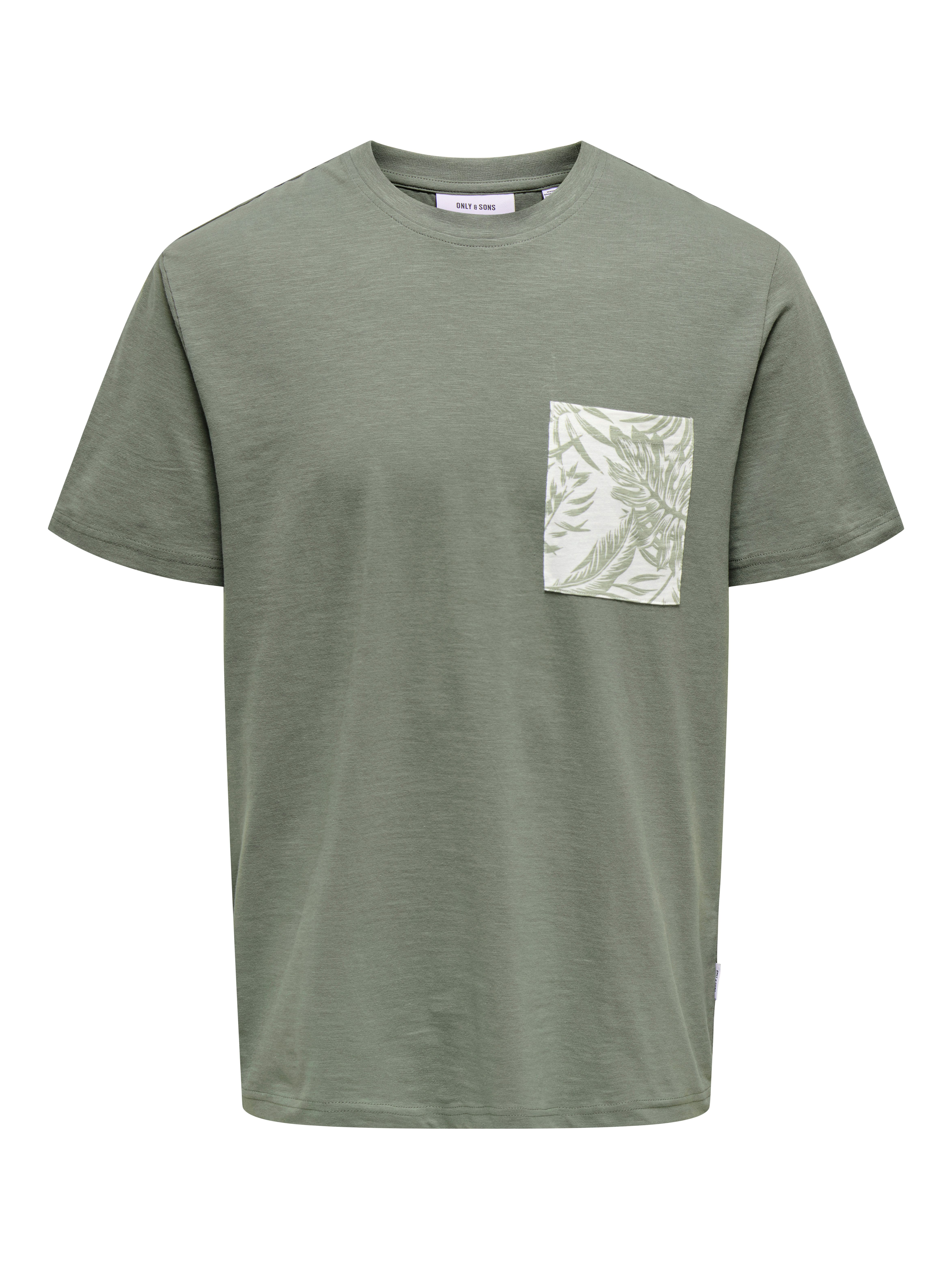 ONLY & SONS Shirt met ronde hals ONSPERRY LIFE REG LEAF POCKETTEE