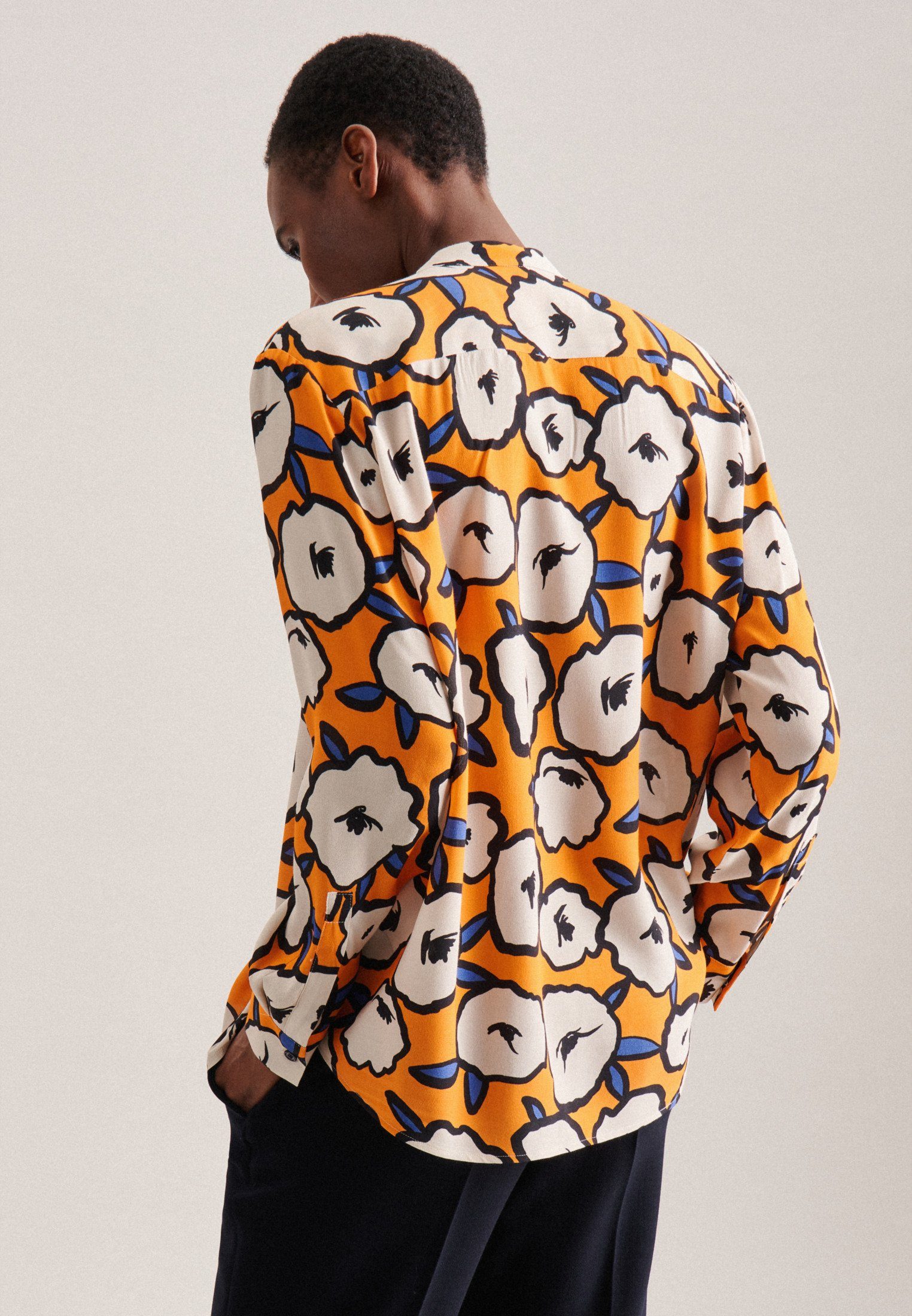seidensticker Klassieke blouse Zwarte roos Lange mouwen kraag print