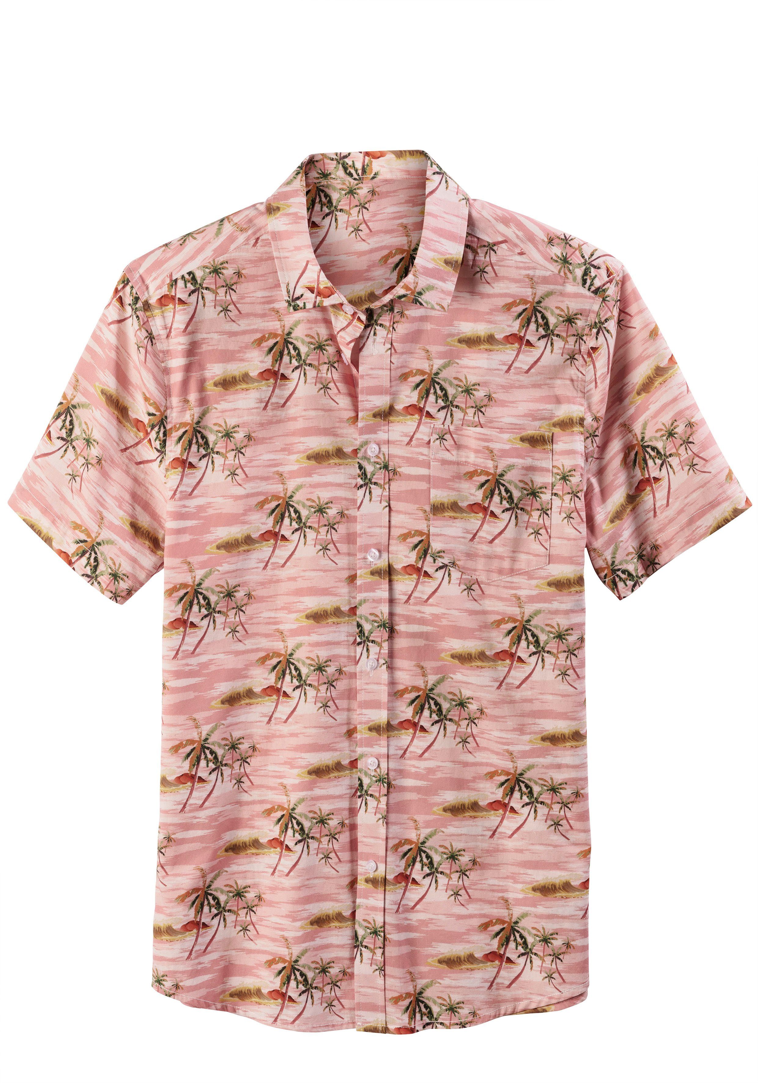 Beachtime Hawaï-overhemd Regular fit korte mouw, vrijetijdshemd met palmprint, puur katoen