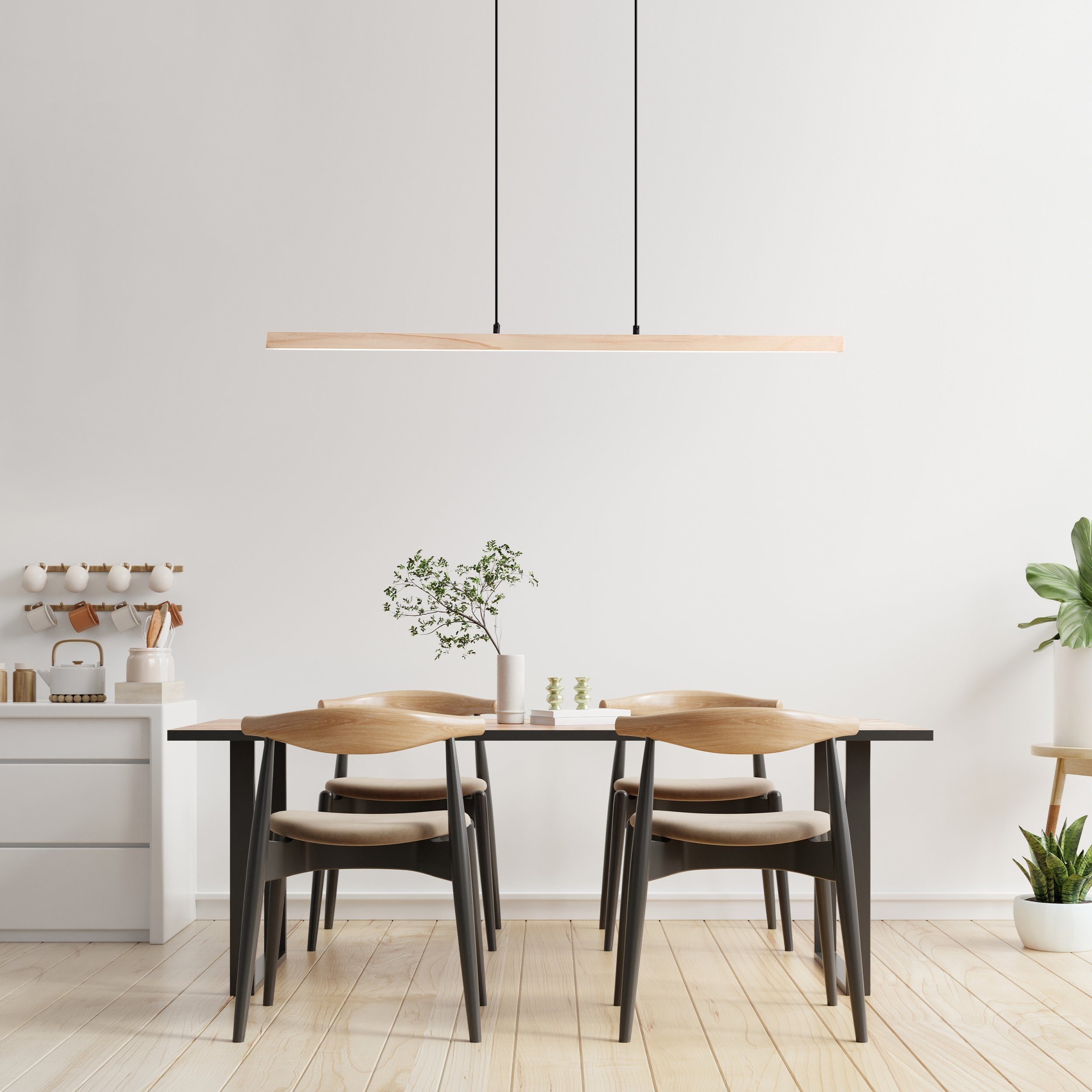 Brilliant Leuchten Led-hanglamp Arion van hout, 150 cm hoogte, 103 cm breedte, 2400 lumen, 3000 k (1 stuk)