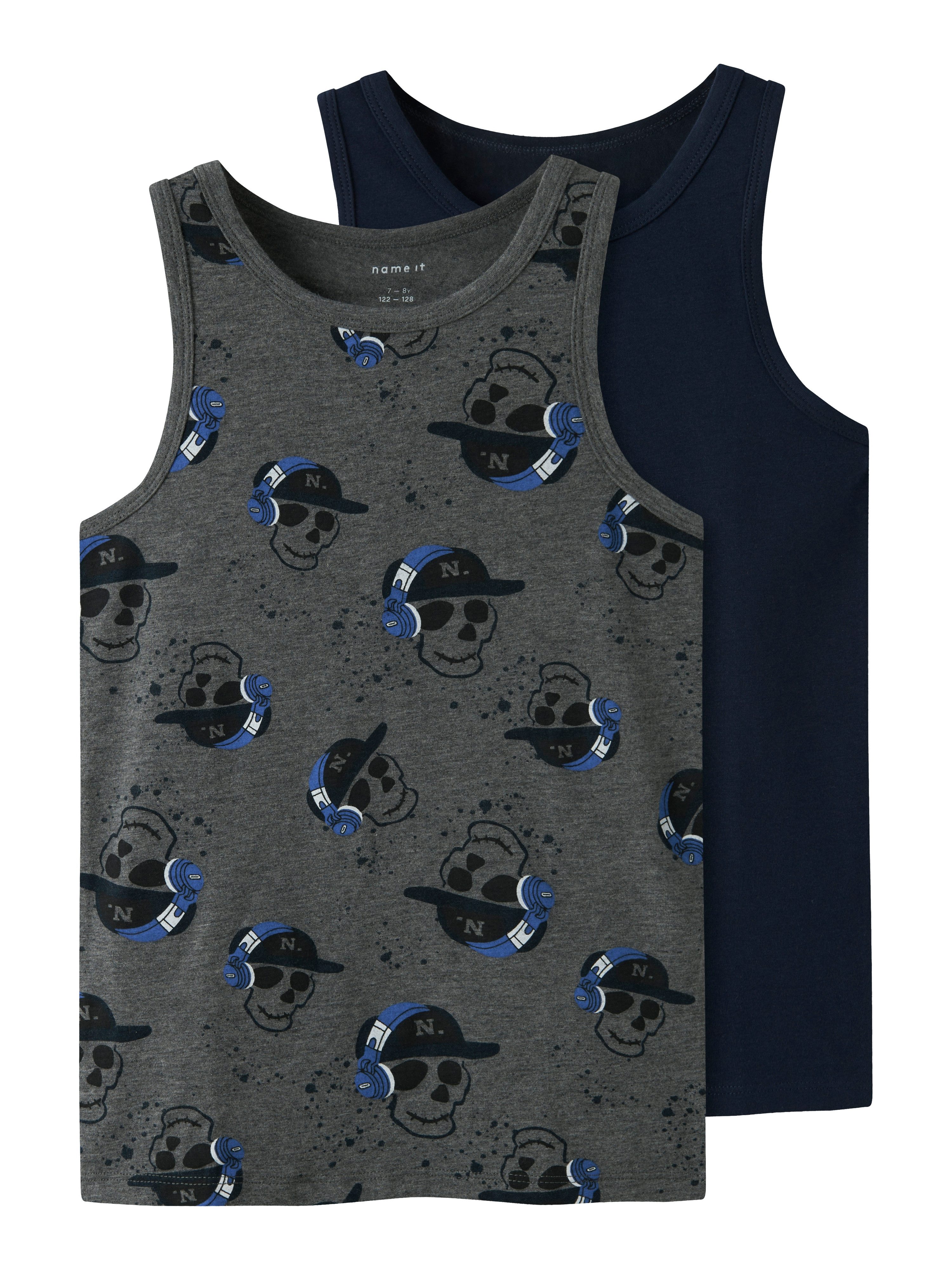 Name It Hemd NKMTANK TOP 2P DARK GREY MEL SKULL NOOS (set, 2 stuks)