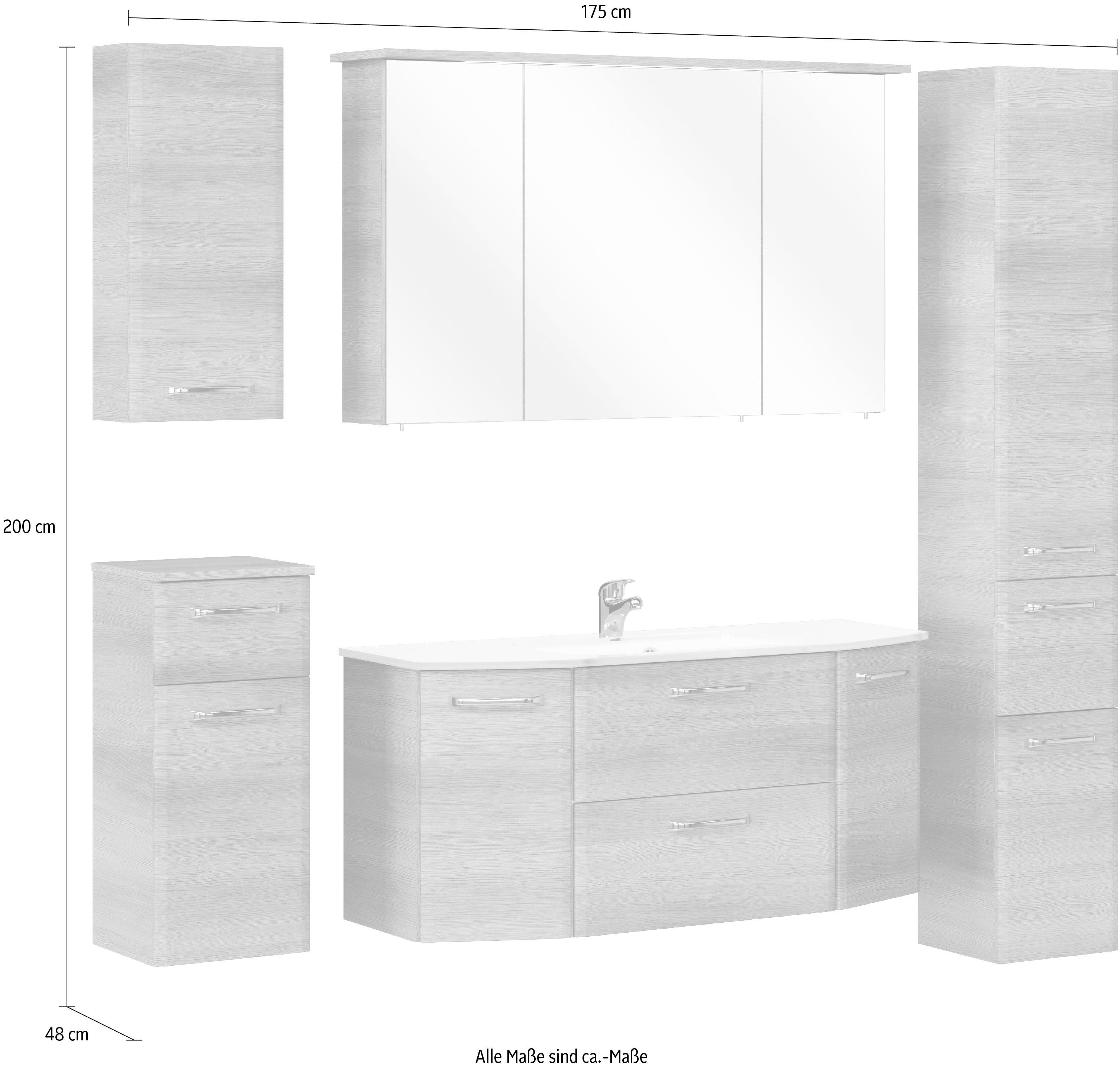 Saphir Badkamerserie Quickset 5-delig, glazen wastafel en LED-spiegelkast Hoge kast, onderkast, hangend kastje, inclusief deurdemper (6-delig)