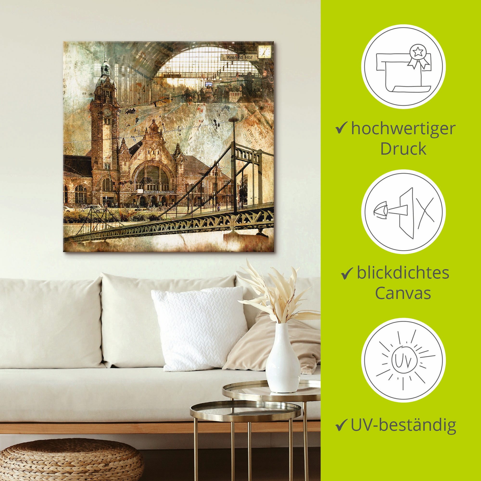 Artland Artprint Krefeld skyline abstracte collage als artprint op linnen, poster in verschillende formaten maten